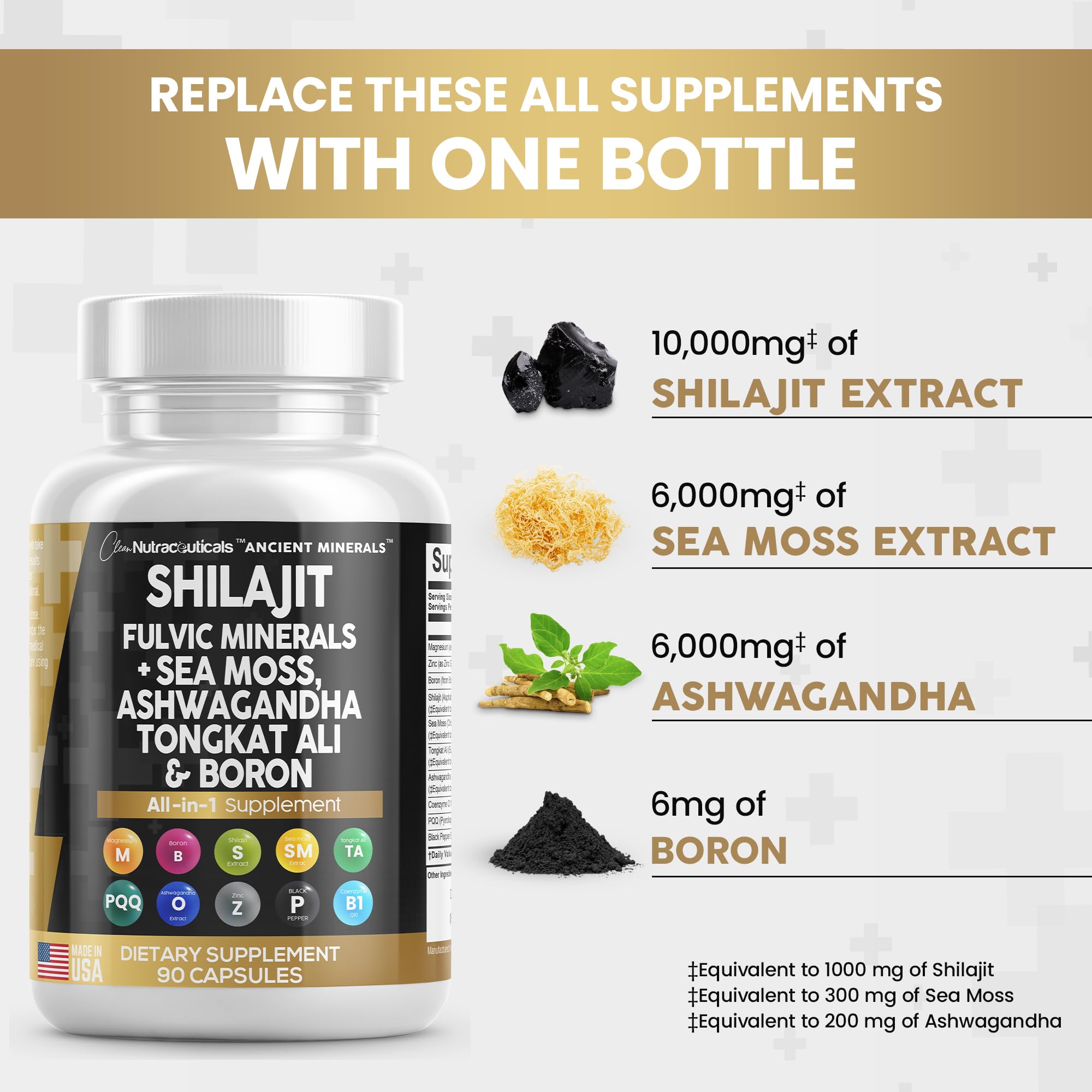 Pure Shilajit Supplement 10,000mg Himalayan w Sea Moss 6000mg Clean Nutraceuticals uk supplements