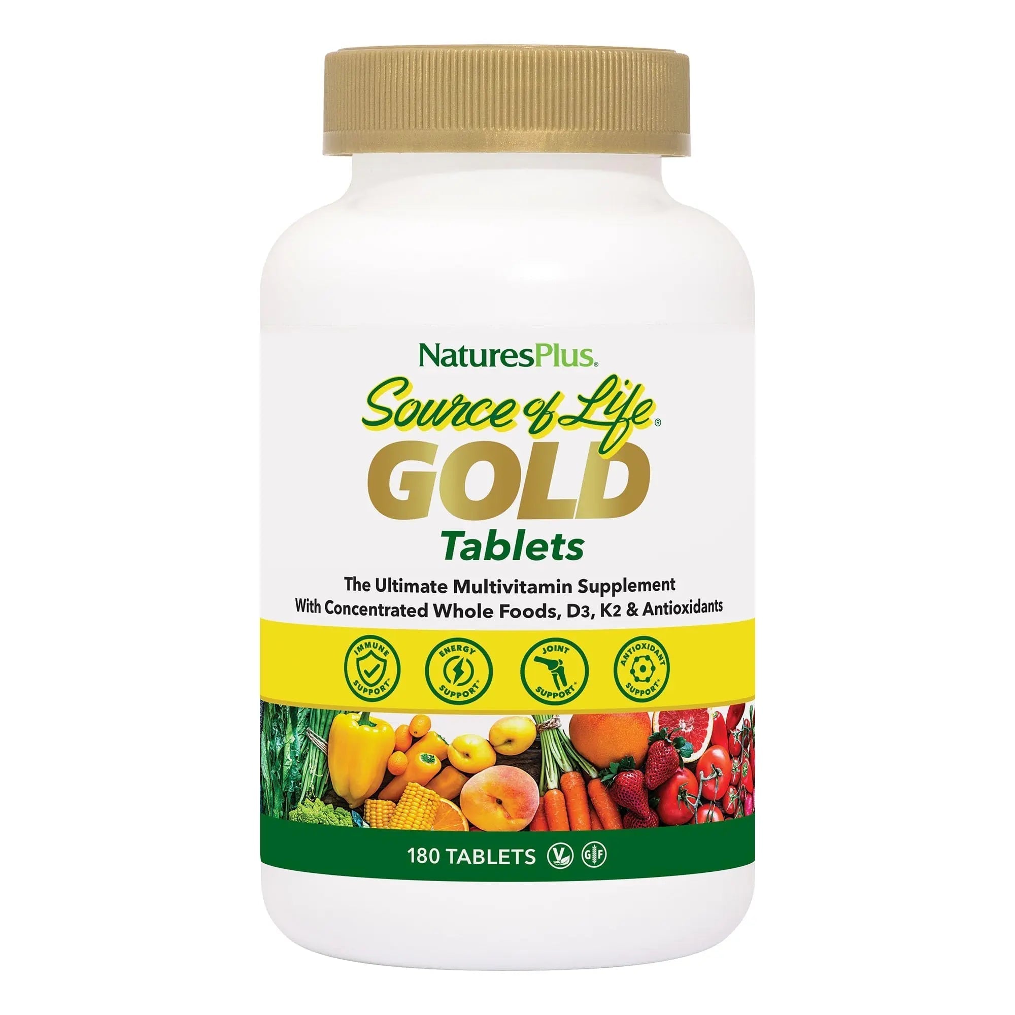 NaturesPlus Source of Life Gold Multivitamin - 180 Tablets - with Vitamins D3 & B12 - Blood, Bone & Immune Support NaturesPlus uk supplements