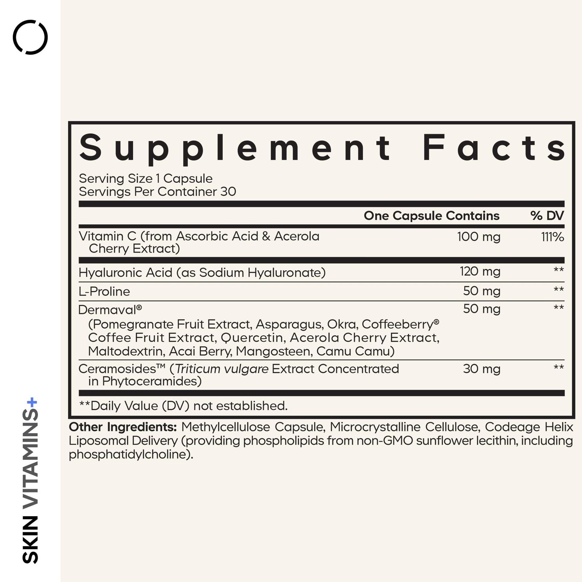 Codeage Skin Vitamins+ Supplement – Ceramosides, Dermaval, Hyaluronic Acid, Coffeeberry, Vitamin C – Skin Elasticity, Wrinkle & Moisture Support – Liposomal Delivery – Non-GMO, 30 Capsules Codeage uk supplements