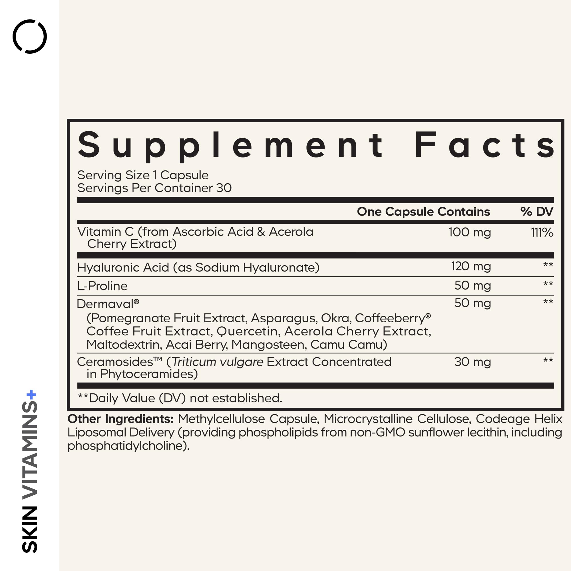 Codeage Skin Vitamins+ Supplement – Ceramosides, Dermaval, Hyaluronic Acid, Coffeeberry, Vitamin C – Skin Elasticity, Wrinkle & Moisture Support – Liposomal Delivery – Non-GMO, 30 Capsules Codeage uk supplements