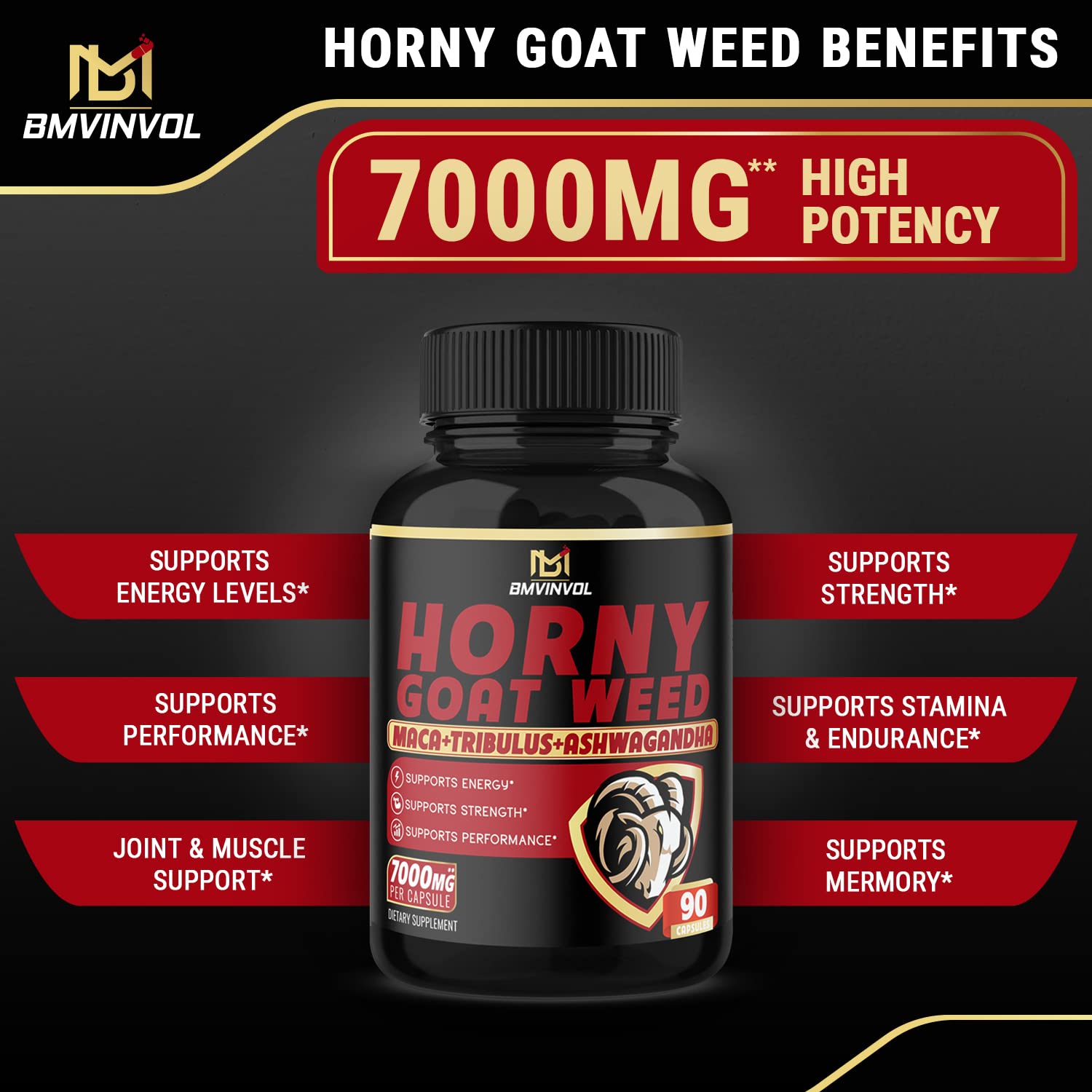 BMVINVOL Horny Goat Weed Capsules - 7000mg Herbal Equivalent BMVINVOL uk supplements