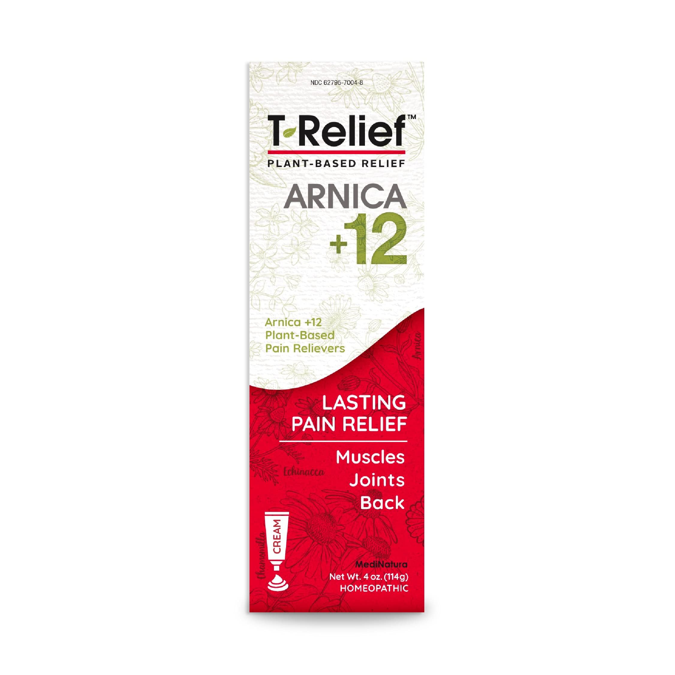 T-Relief Arnica +12 Cream Natural Actives for Back Pain Joint Soreness Muscle Aches & Stiffness, Whole Body Fast Acting Relief for Women & Men - 4 oz MediNatura uk supplements
