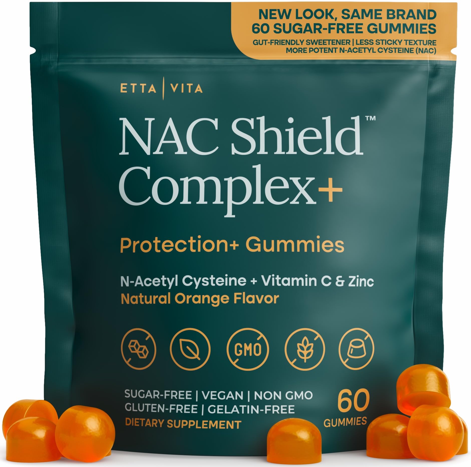 Sugar-Free NAC Gummies (Immune Support Complex) N-Acetyl Cysteine, Vitamin C & Zinc - Supports Respiratory Health, Liver Detox & Cleanse, Kidney Function, NAC Supplement for Kids and Adults - Vegan Etta Vita uk supplements