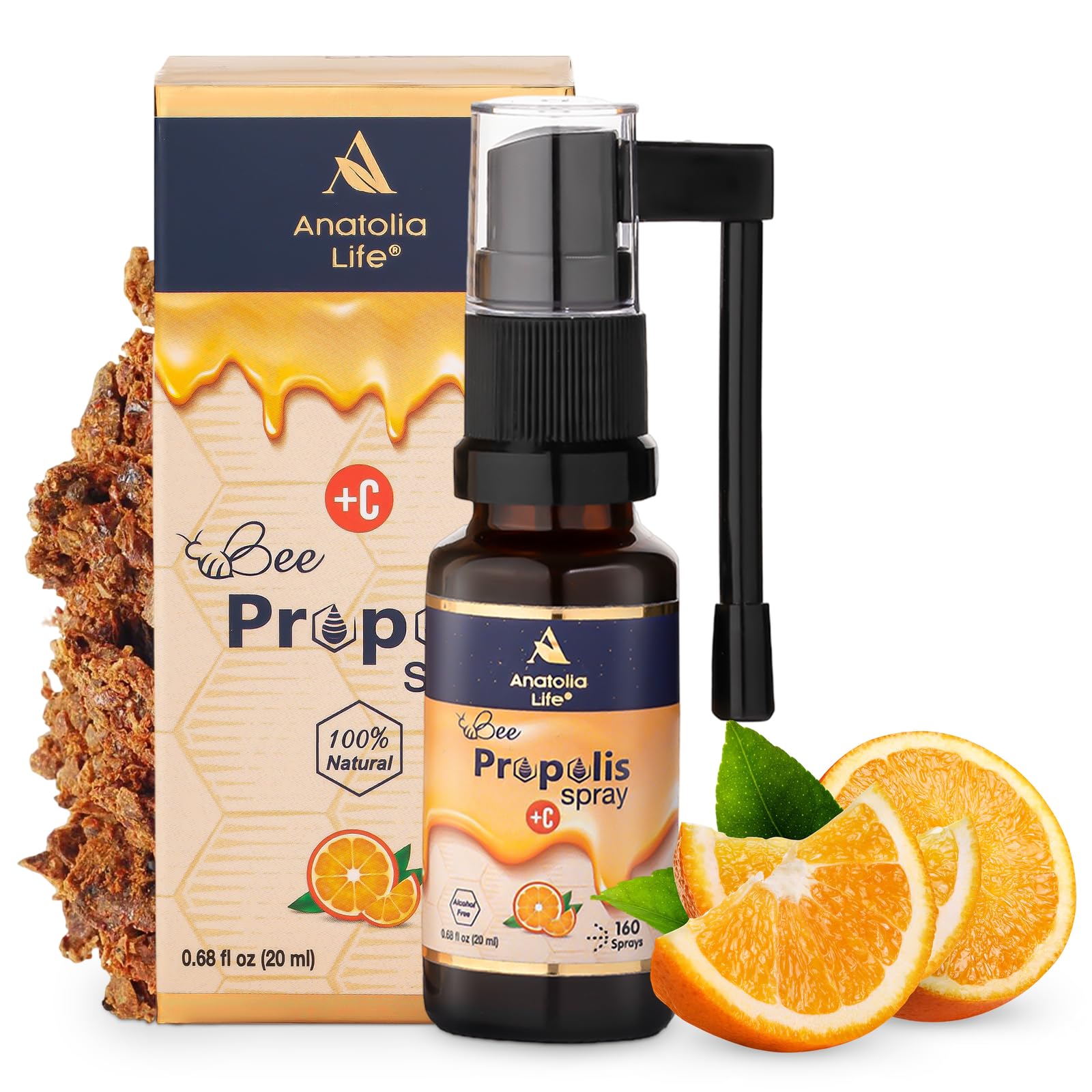 Anatolia Life Bee Propolis Spray + Vitamin C – Alcohol-Free, Natural Orange Flavor, 100% Pure Bee Propolis Extract, Antioxidant Support, Gentle Throat Comfort – 20 ml (~160 Sprays) Anatolia Life uk supplements