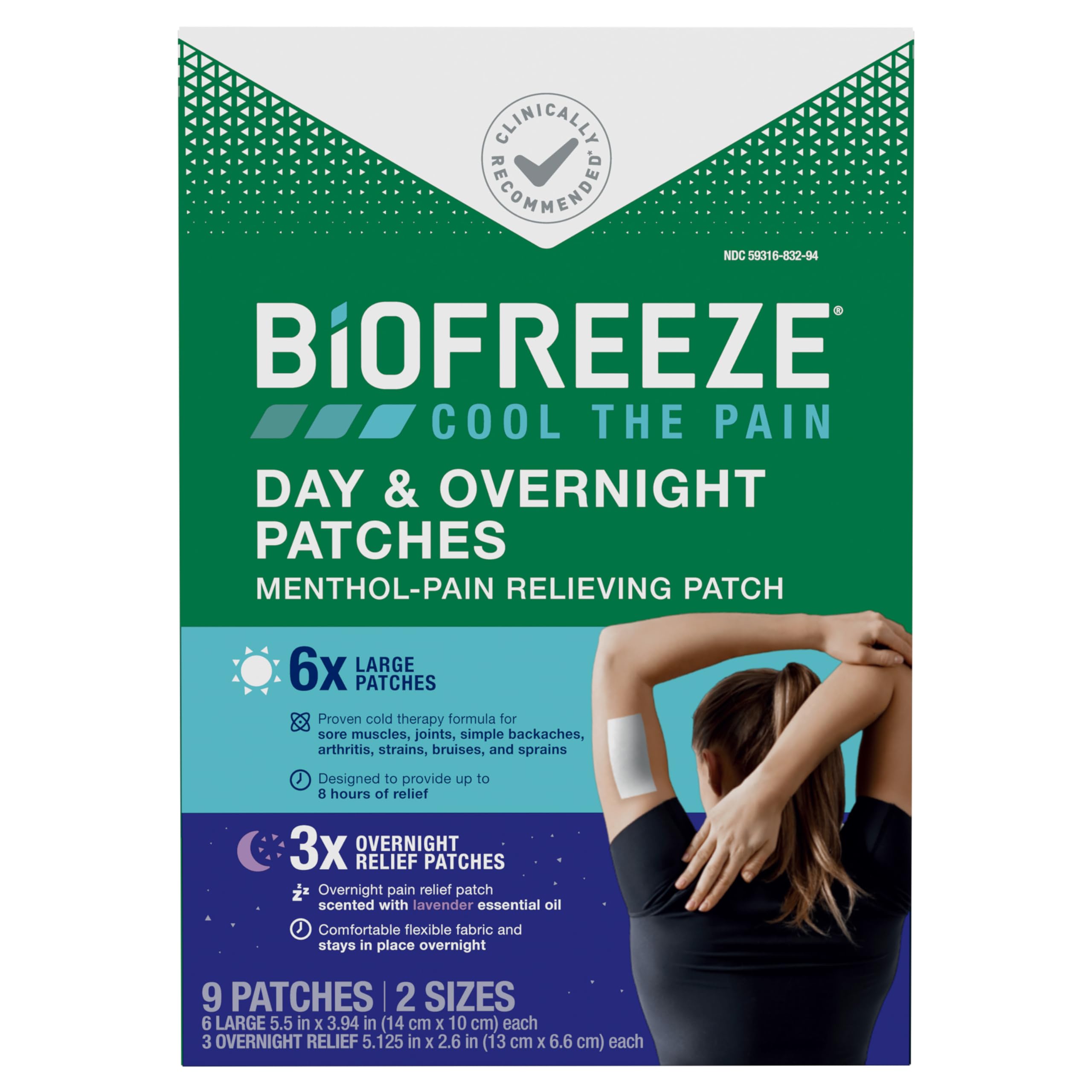Biofreeze Day & Overnight Pain Relief Patches, Menthol Pain Patches for Arthritis & Muscle Pain Relief, Comfortable & Flexible Fabric Stays in Place, 9 Patches (6 Day, 3 Night) Biofreeze uk supplements