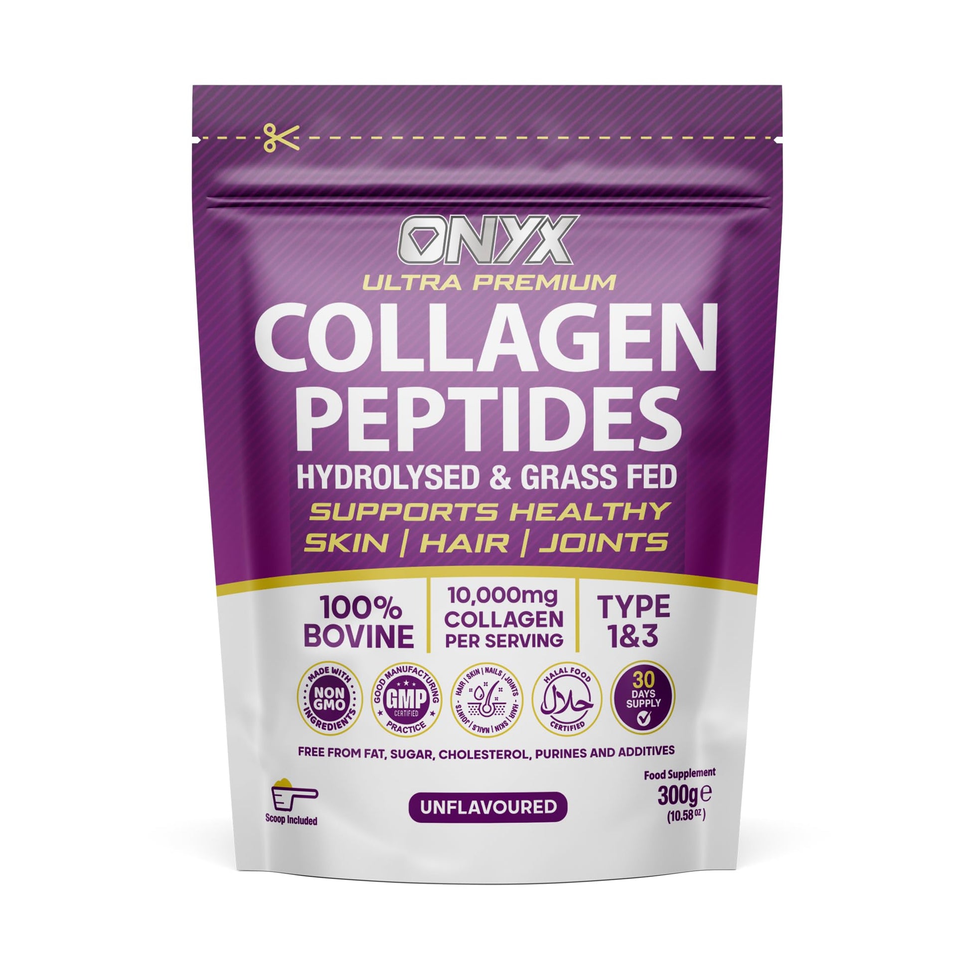 Premium Collagen Powder 300g Hydrolysed Bovine Collagen Peptides Powder ONYX INGREDIENTS 101 uk supplements