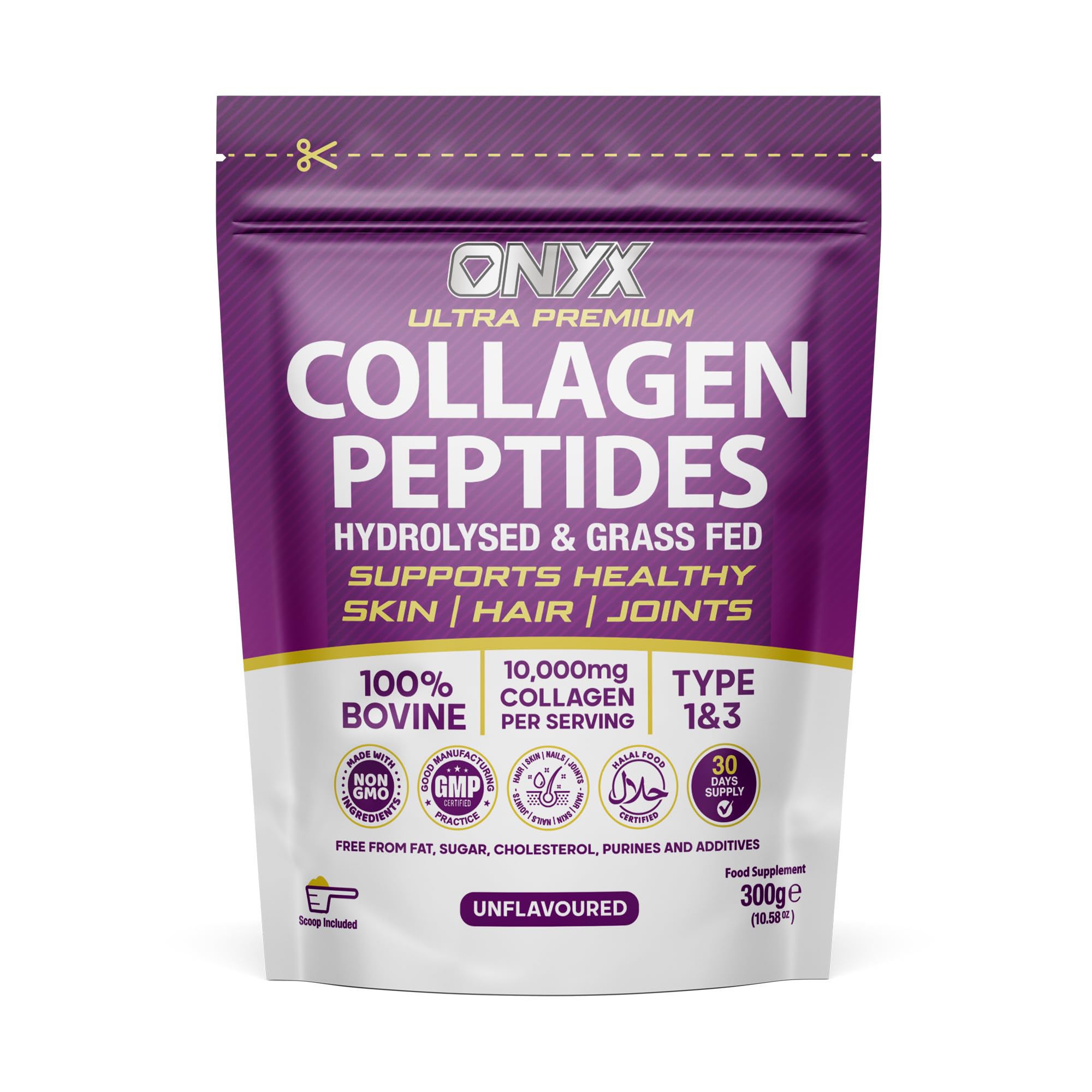 Premium Collagen Powder 300g Hydrolysed Bovine Collagen Peptides Powder ONYX INGREDIENTS 101 uk supplements