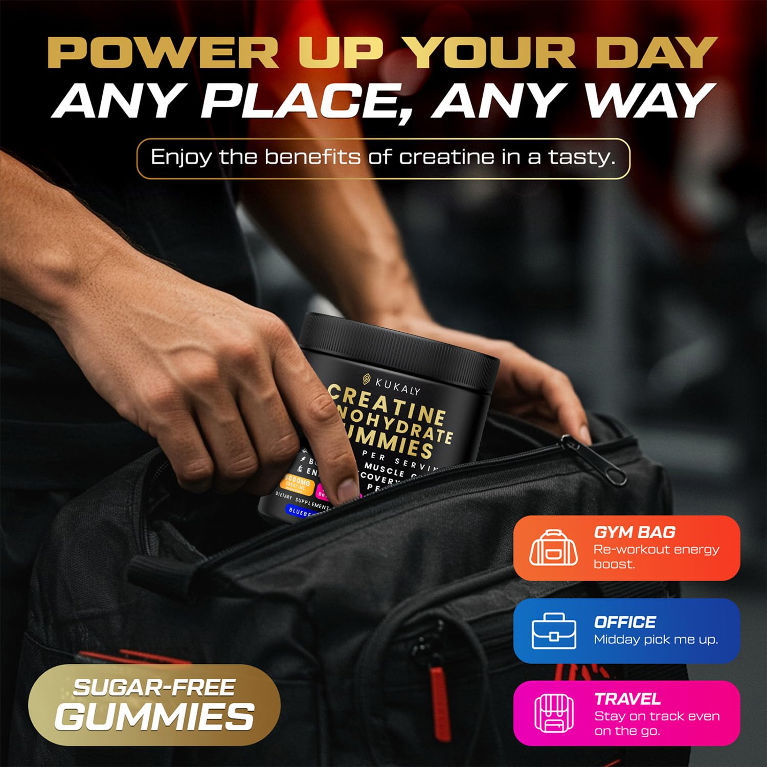 kukaly Creatine Monohydrate Gummies for Men & Women, 9000MG Creatine Gummies Sugar Free - Mixed Flavored with L-Taurine, BCAA 2:1, B12 B6 for Boost Strength, Focus & Endurance, Vegan, Non-GMO, 120pcs kukaly uk supplements