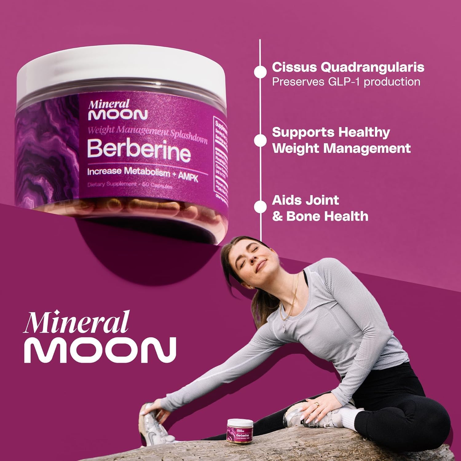 Mineral Moon Premium Berberine Supplement Body Composition, 60 Capsules - with Cissus Quadrangularis & Berberine Phytosome - Supports Overall Wellness Mineral Moon uk supplements