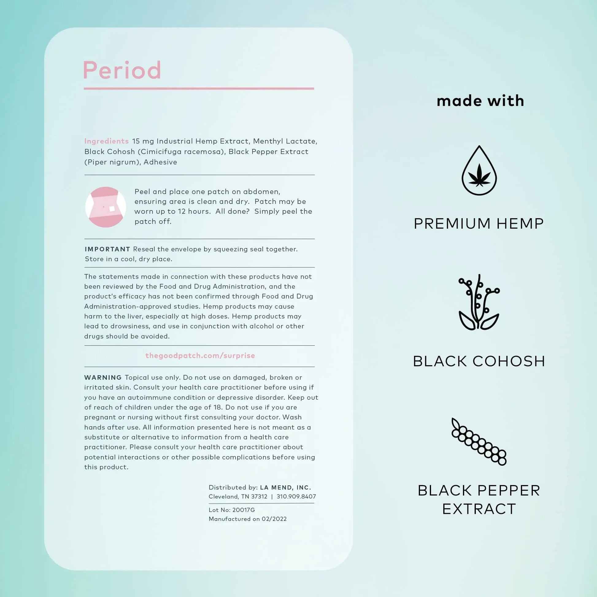 The Good Patch Period Patch with Hemp for Cramps, Sustained Release for up to 12 Hours, Natural Patch with Hemp, Black Cohosh, Plant Powered Wearable Wellness (16 Total Patches) The Good Patch uk supplements