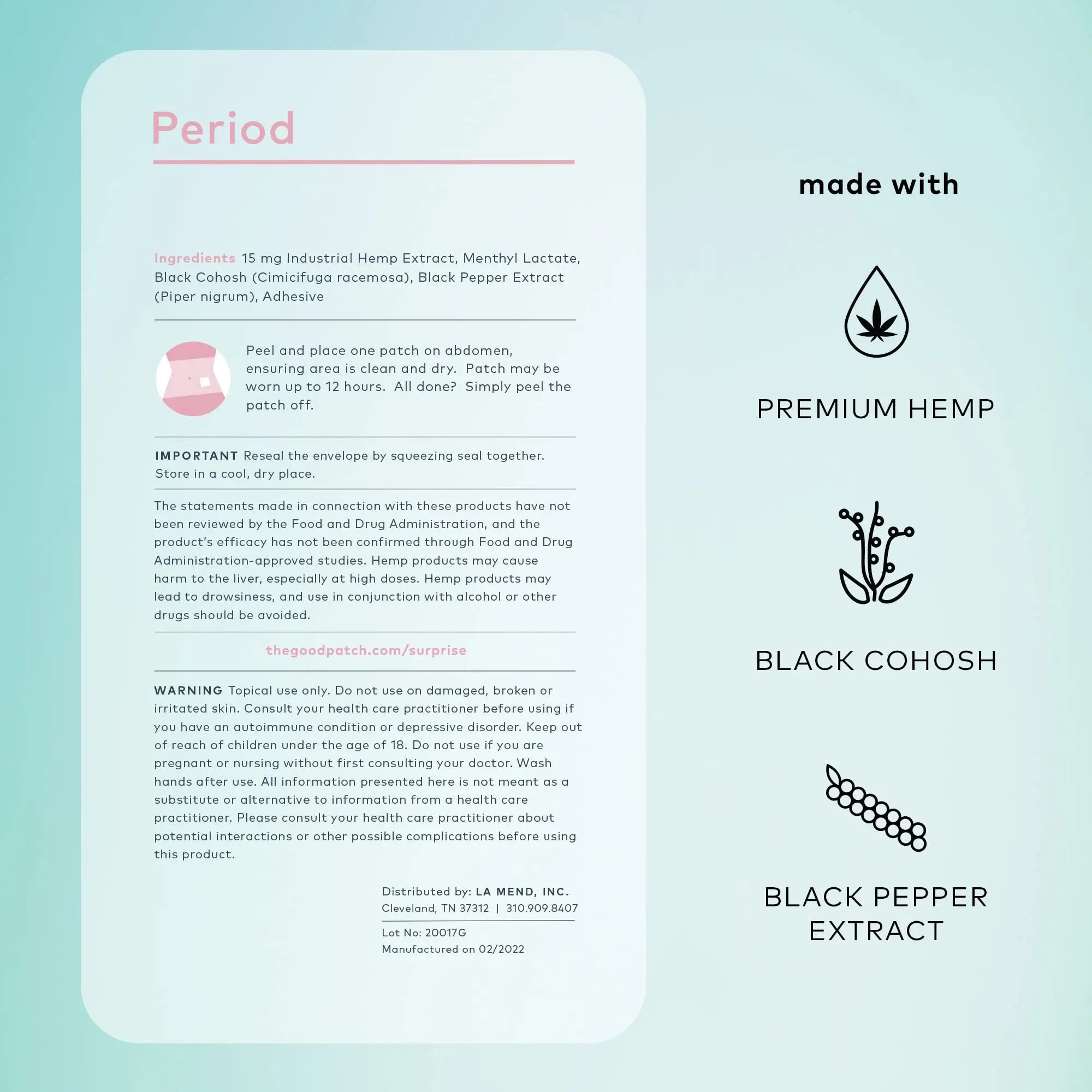 The Good Patch Period Patch with Hemp for Cramps, Sustained Release for up to 12 Hours, Natural Patch with Hemp, Black Cohosh, Plant Powered Wearable Wellness (16 Total Patches) The Good Patch uk supplements