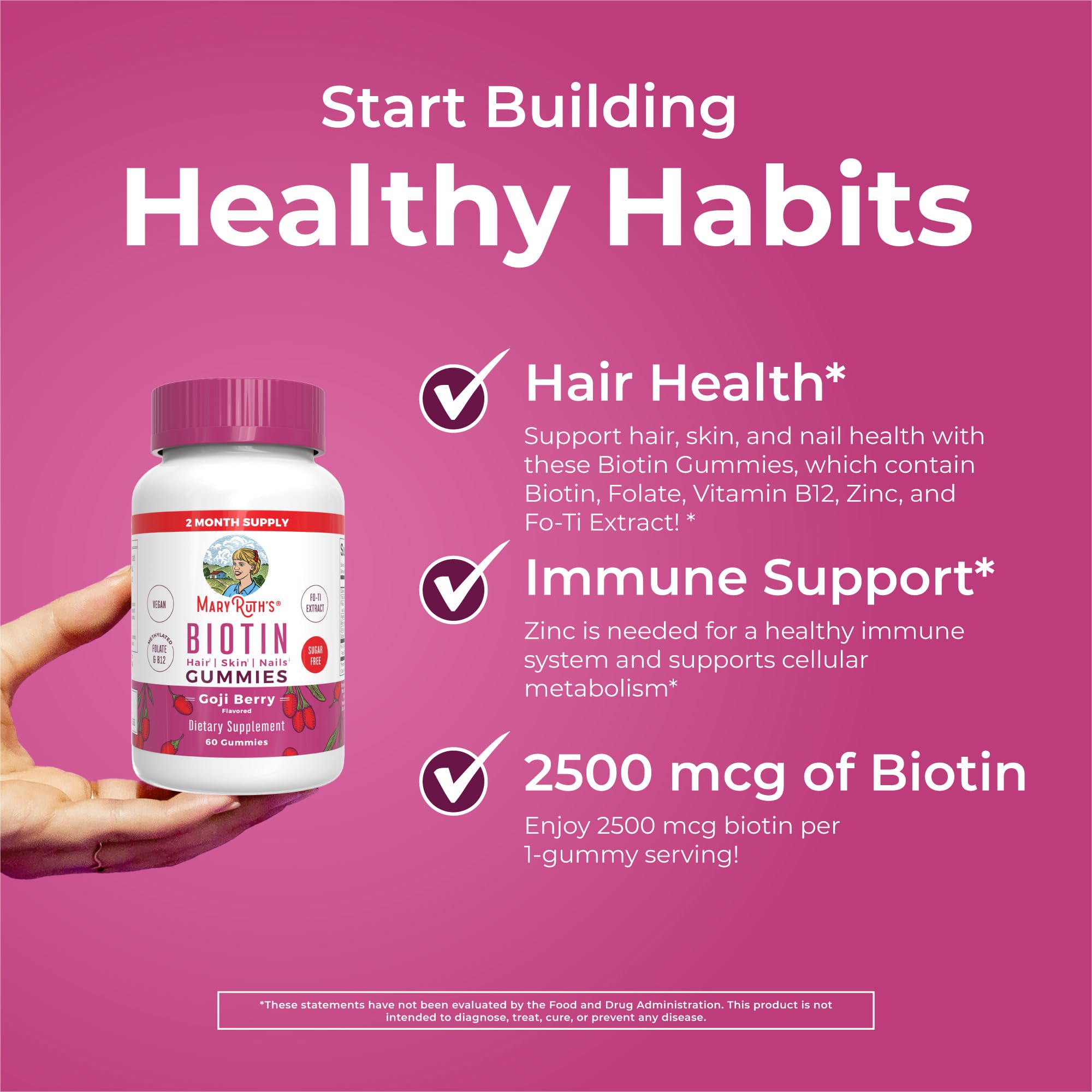 MaryRuth Organics Biotin Gummies | Sugar Free | Vegan | Non-GMO | 2,500 mcg Biotin Supplement | Hair Skin and Nails Vitamins | Hair Growth Vitamins | Hair Growth Supplement | 60 Count MARYRUTH'S uk supplements