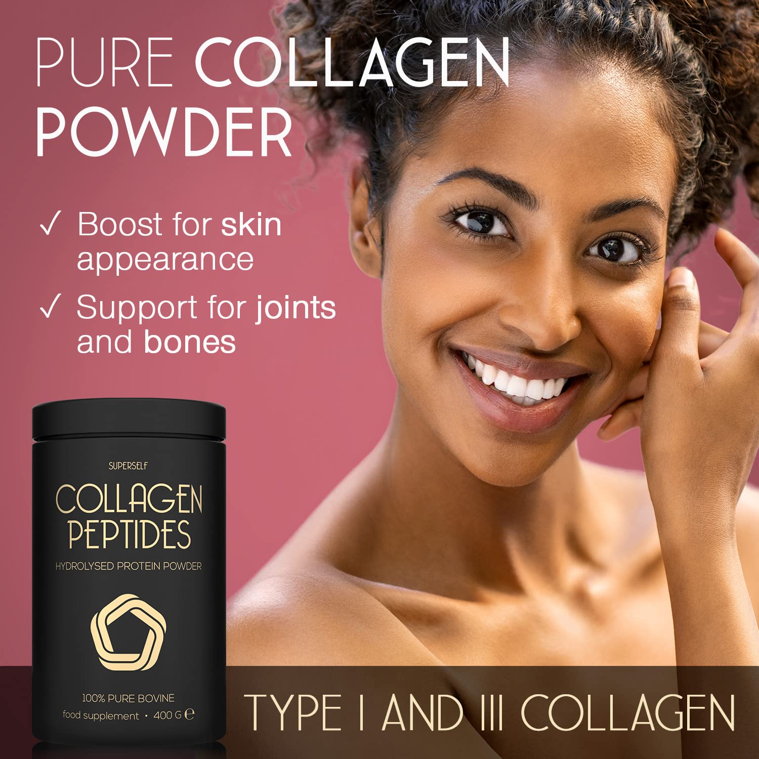 Premium Collagen Powder - Collagen Supplements for Women & Men - Pure Bovine Collagen Peptides 400g SuperSelf uk supplements