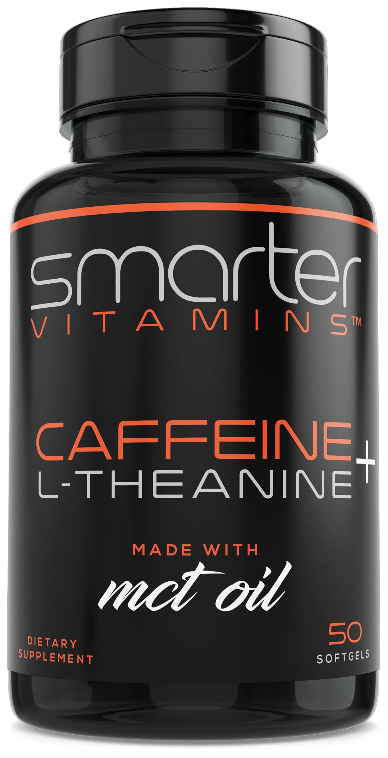 SmarterVitamins 200mg Caffeine Pills - MCT Oil from 100% Coconuts + 100mg L-Theanine, Energy and Focus, Extended Release Capsule, 50 Liquid Softgels SmarterVitamins uk supplements
