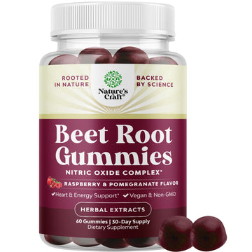 Flow Boosting Beet Root Gummies - Invigorating Beet Gummies for Adults Nitric Oxide Energy & Heart Health Support with Grapeseed Pomegranate & Vitamin B12 - Vegan Non-GMO & Gluten Free - 60 Count Natures Craft uk supplements