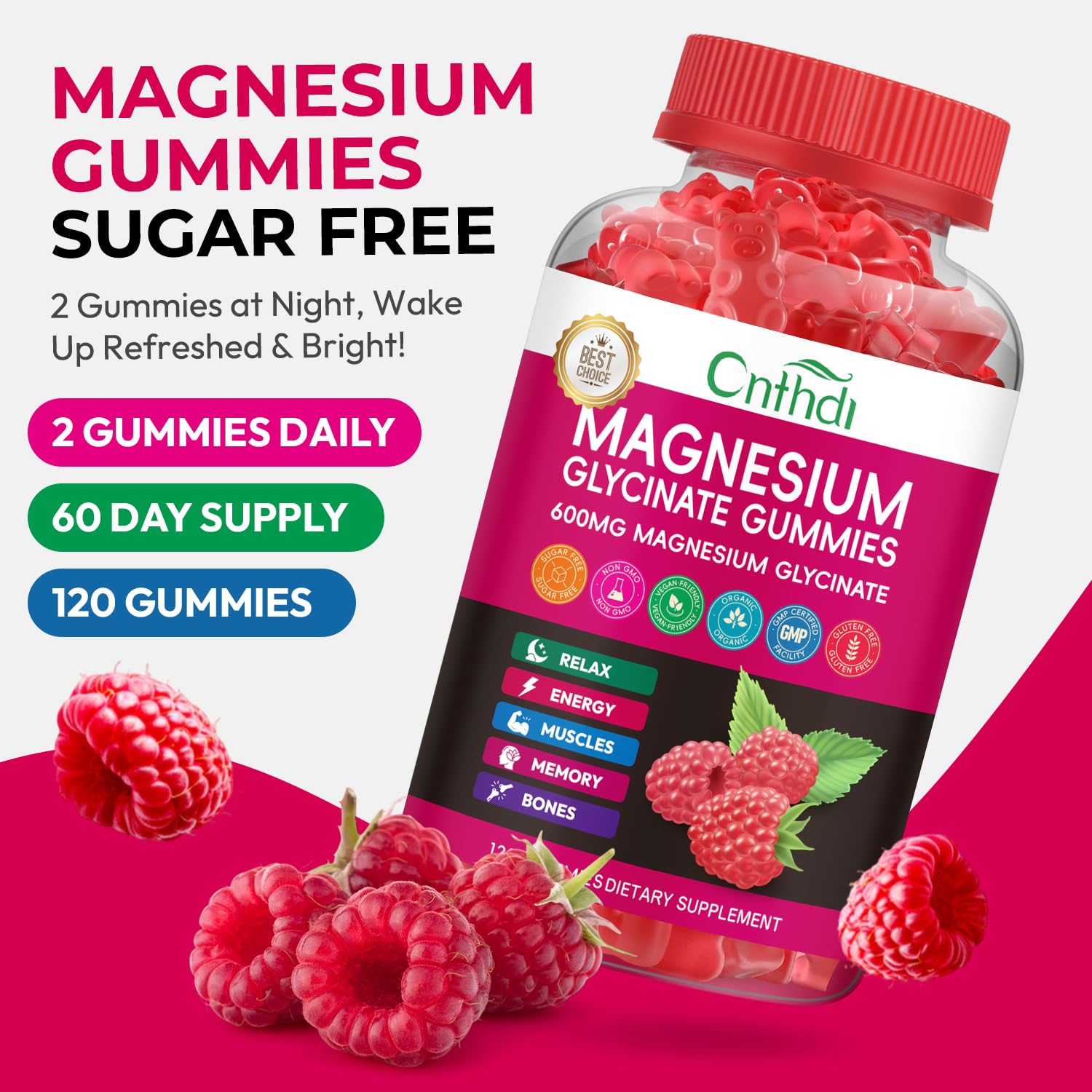 Magnesium Glycinate Gummies 600mg, High Absorption Magnesium Gummies, Black Currant Oil, Calcium, Vitamin B6, Sugar Free Chews for Adults & Kids Relaxation, Stress Relief, Night Rest CNFHDI uk supplements