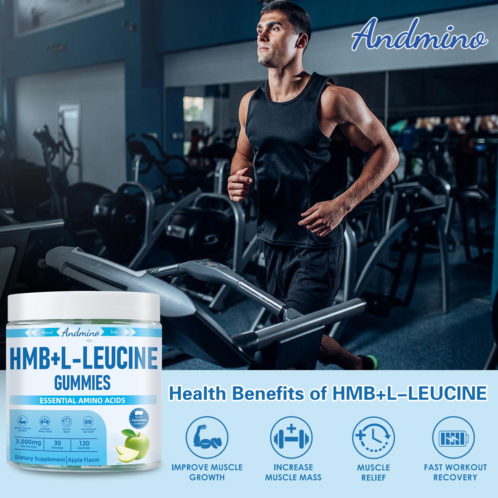 andmino HMB and L-Leucine Gummies, 3000mg, with Trehalose, for Muscle Growth, Muscle Relief and Workout Recovery, for Adults & Elder, Non-GMO andmino uk supplements