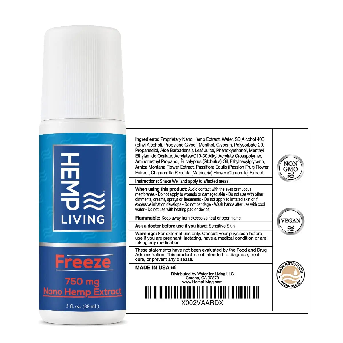 HEMP LIVING Freeze Nano Hemp Extract Roll On, Cold Therapy, Roll On for Muscles and Joint Strain, 3 oz Roll on Bottle (750 mg) HEMP LIVING uk supplements