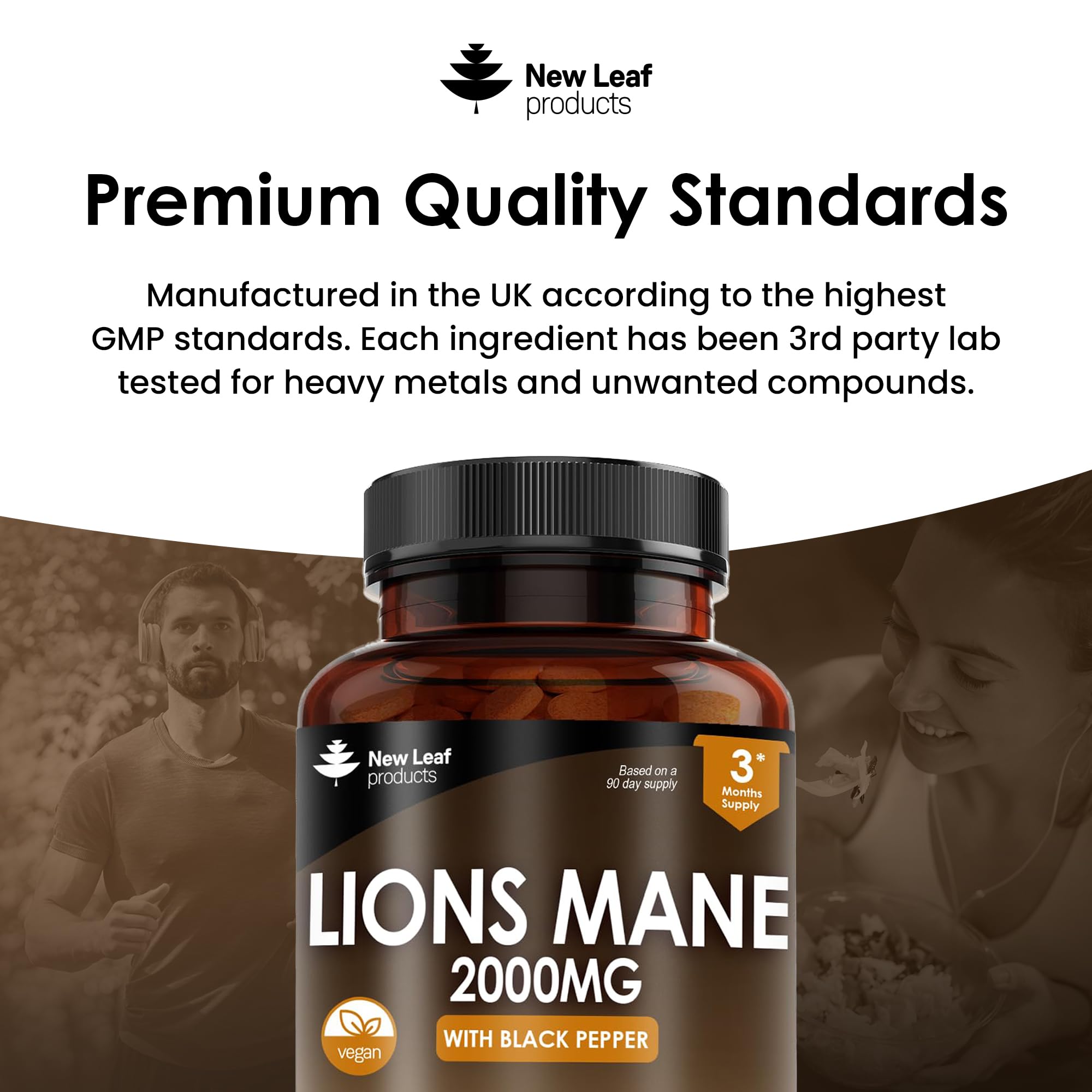Lions Mane Mushroom Extract Supplement 2000mg - 180 High Strength Vegan Tablets NEW LEAF PRODUCTS uk supplements