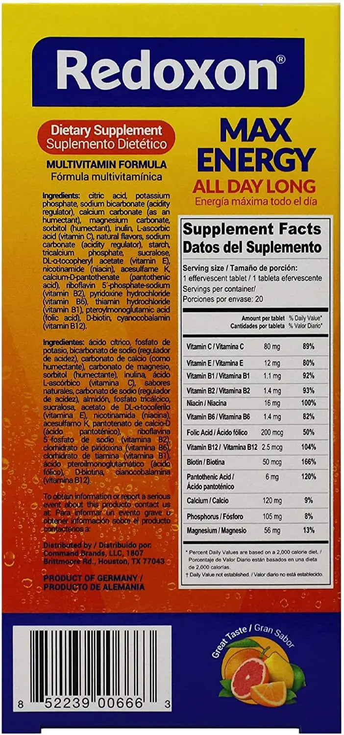 Redoxon Max Energy, Helps Support Inmune System, Citrus Flavor, 20 Effervescent Tablets, 2.82 Oz, Box Redoxon uk supplements