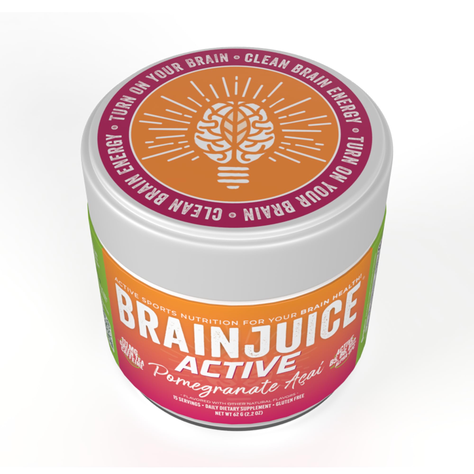 BrainJuice Nootropics Brain Support Supplement, Gluten Free Powder for Energy and Focus, Pre Workout w/Alpha GPC, Vitamin B & Organic Green Tea Extract Caffeine, Active Pomegranate Acai, 15 Servings BrainJuice uk supplements