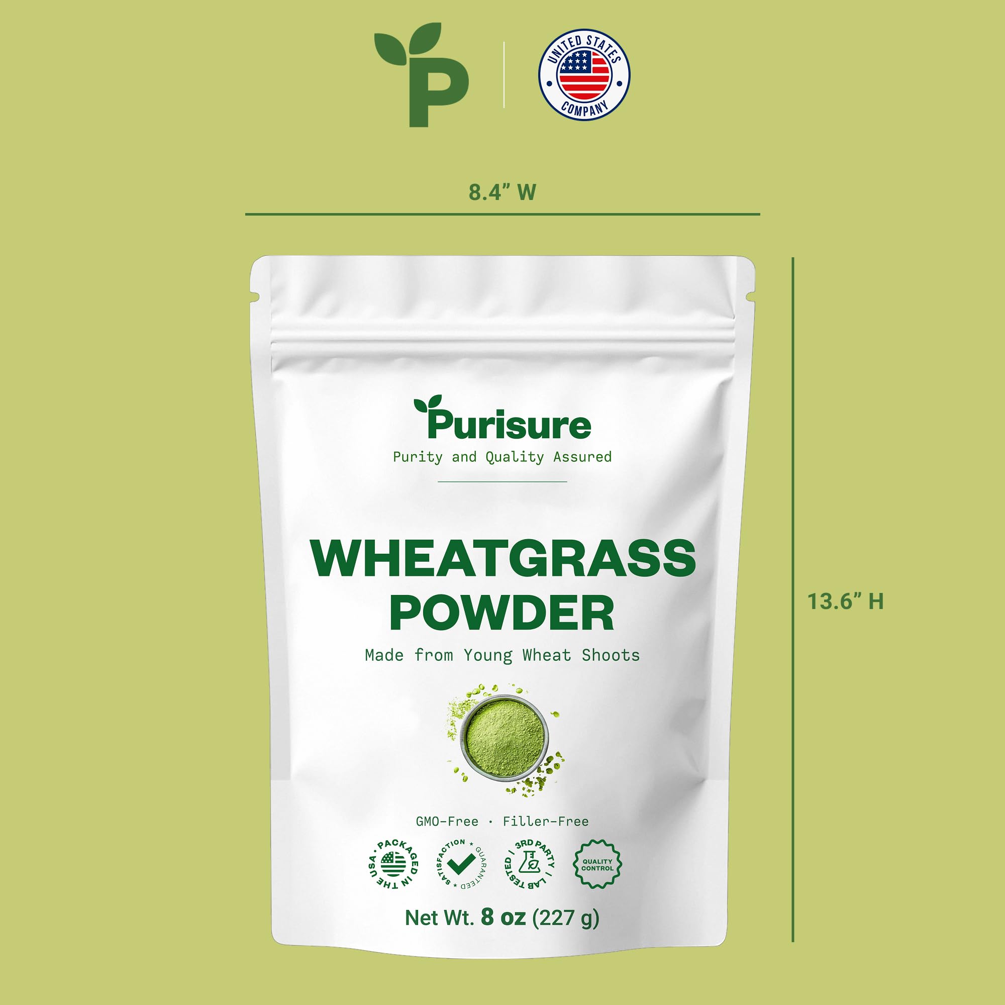 Purisure Wheatgrass Powder, 8oz, Wheat Grass Powder, Green Superfood for Salads, Smoothie and Shakes, Superfood Powder Rich in Immunity Vitamins, Fiber and Minerals, 76 Servings Purisure uk supplements
