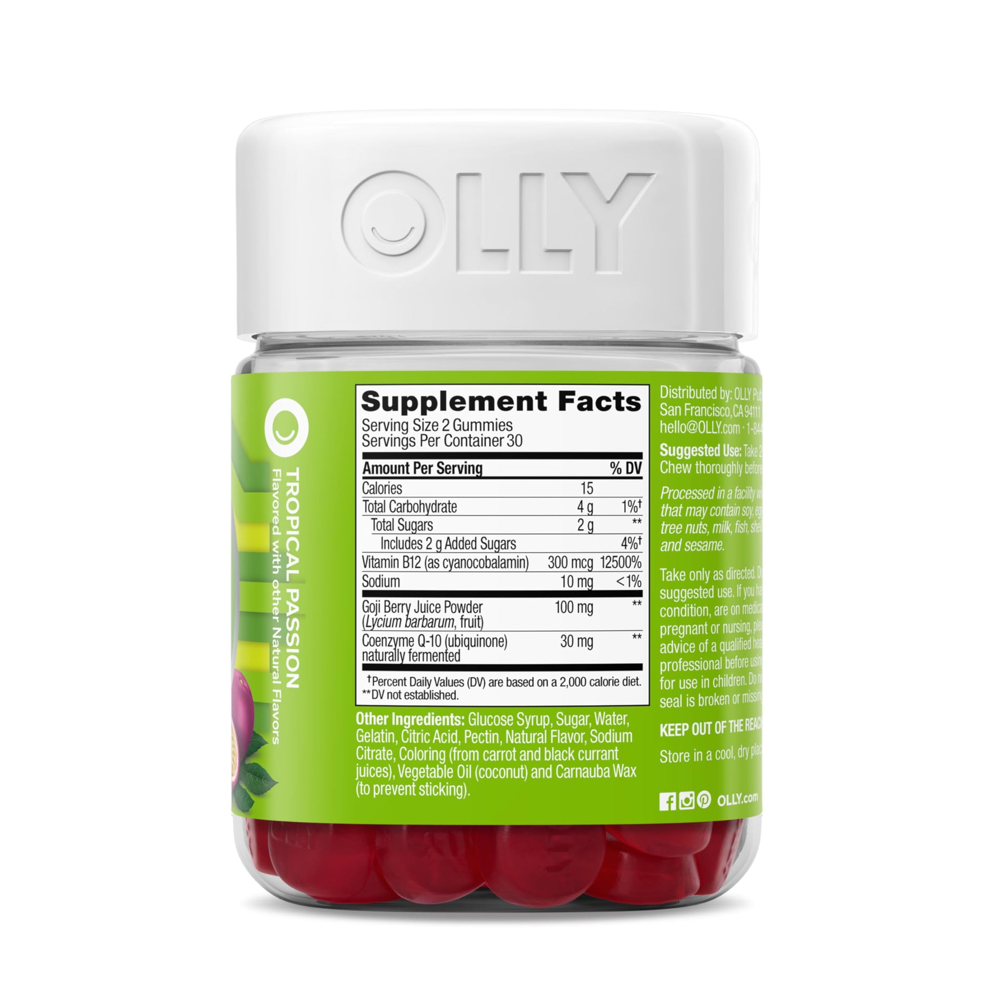 OLLY Daily Energy Gummy, Caffeine Free, Vitamin B12, CoQ10, Goji Berry, Adult Chewable Supplement, Tropical Flavor - 60 Count OLLY uk supplements