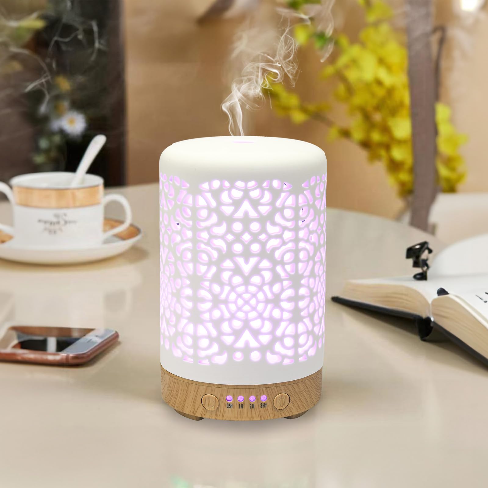 Essential Oil Diffusers, 100ml White Ceramic Diffuser with 7 LED Lights,Ultrasonic Aromatherapy homnas uk supplements