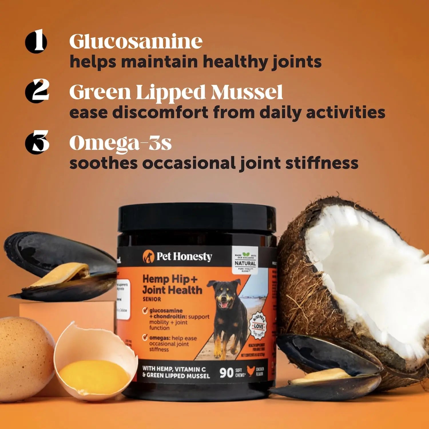 Senior Hemp Hip and Joint Supplement for Dogs - Glucosamine Chondroitin, MSM & Green Lipped Mussel - Relief for Joint Stiffness, Advanced Strength Mobility Support for Senior Dogs (Chicken, 90 Ct) Pet Honesty uk supplements