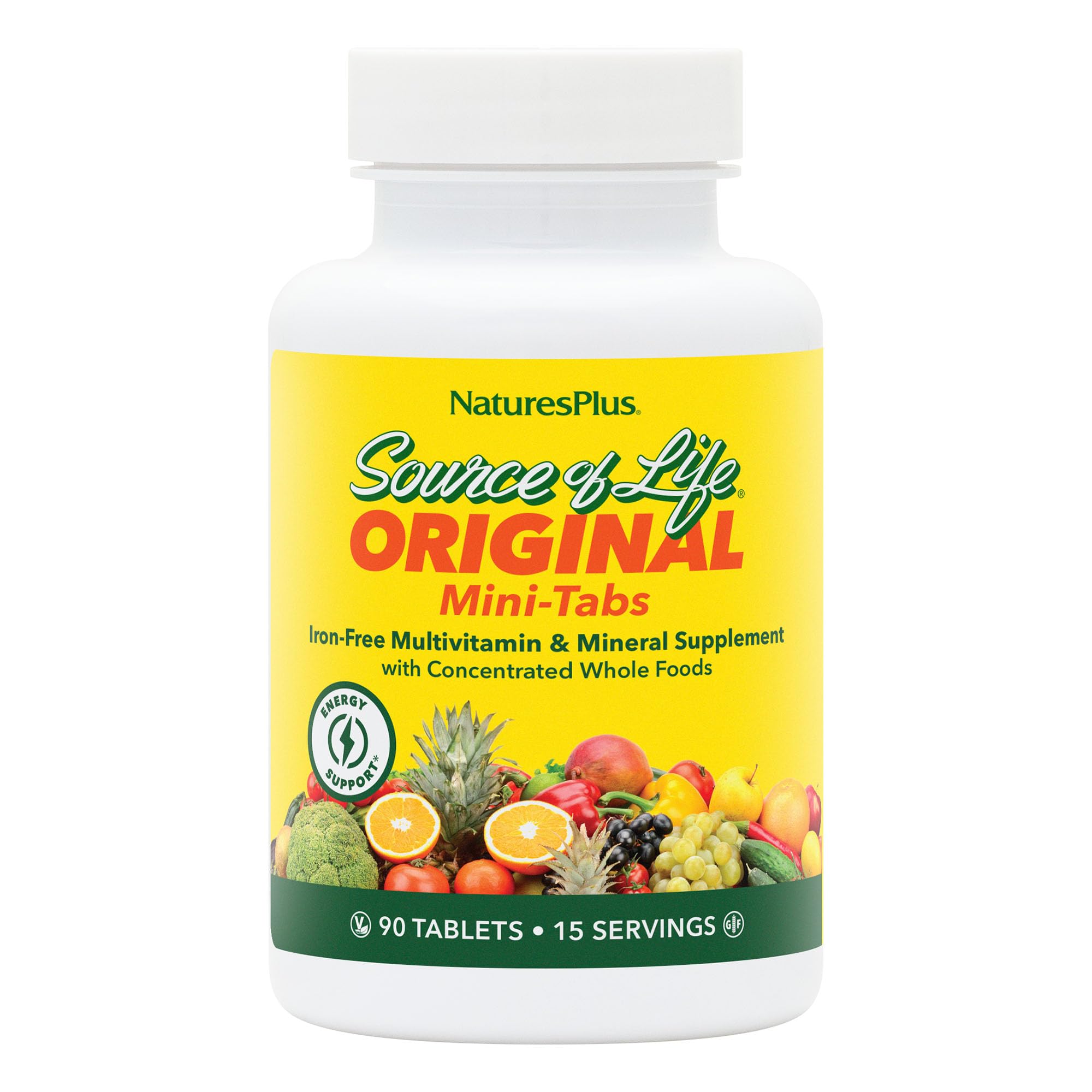 NaturesPlus Source of Life Mini-Tabs No Iron - 90 Vegetarian Mini Tablets - Easy to Swallow Natural Whole Food Multivitamin & Mineral Supplement for Health & Energy - 15 Servings NaturesPlus uk supplements