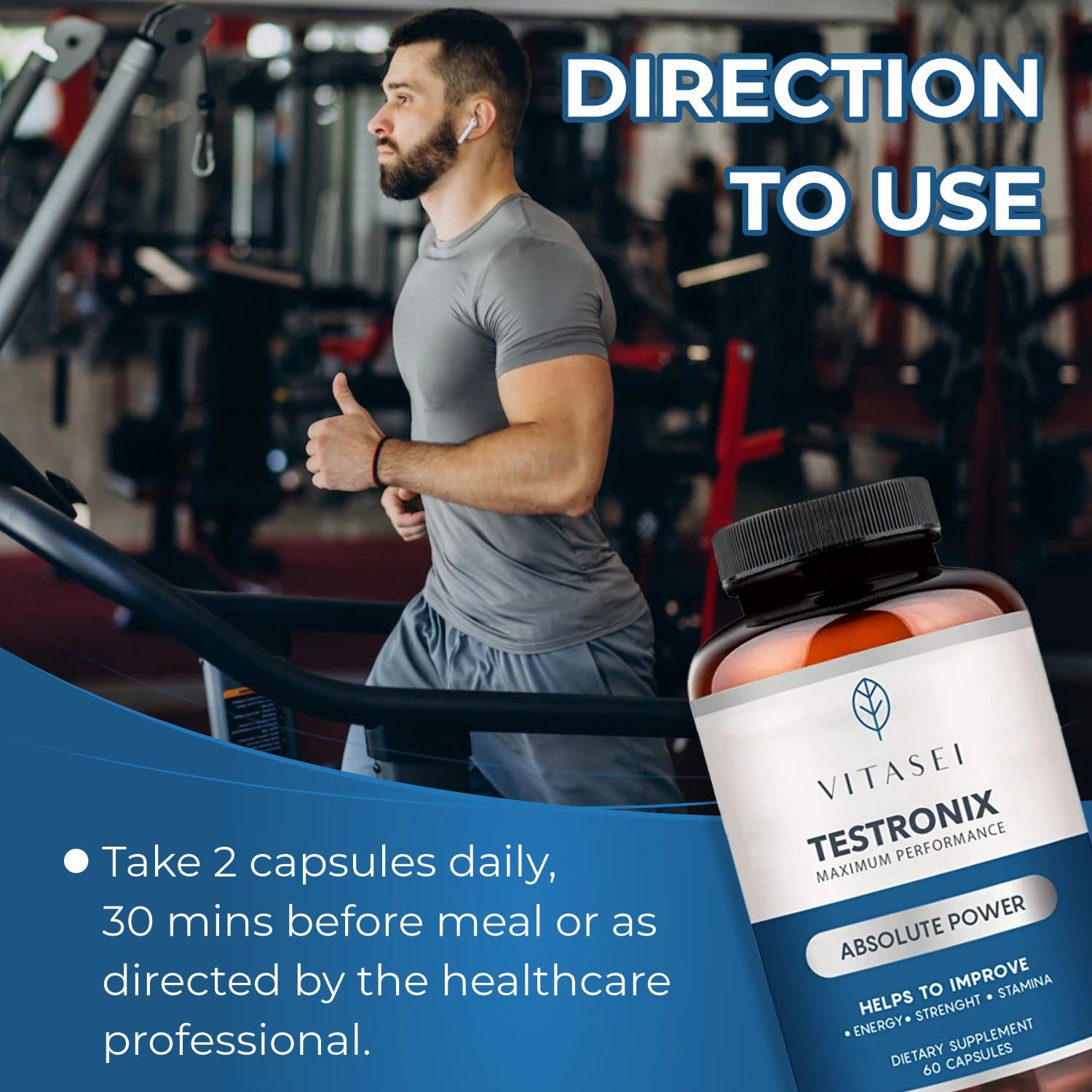 VITASEI Testronix Performance Supplement for Men - Energy and Muscle Supplements for Mens Health - 60 Capsules (Pack of 2) VITASEI uk supplements