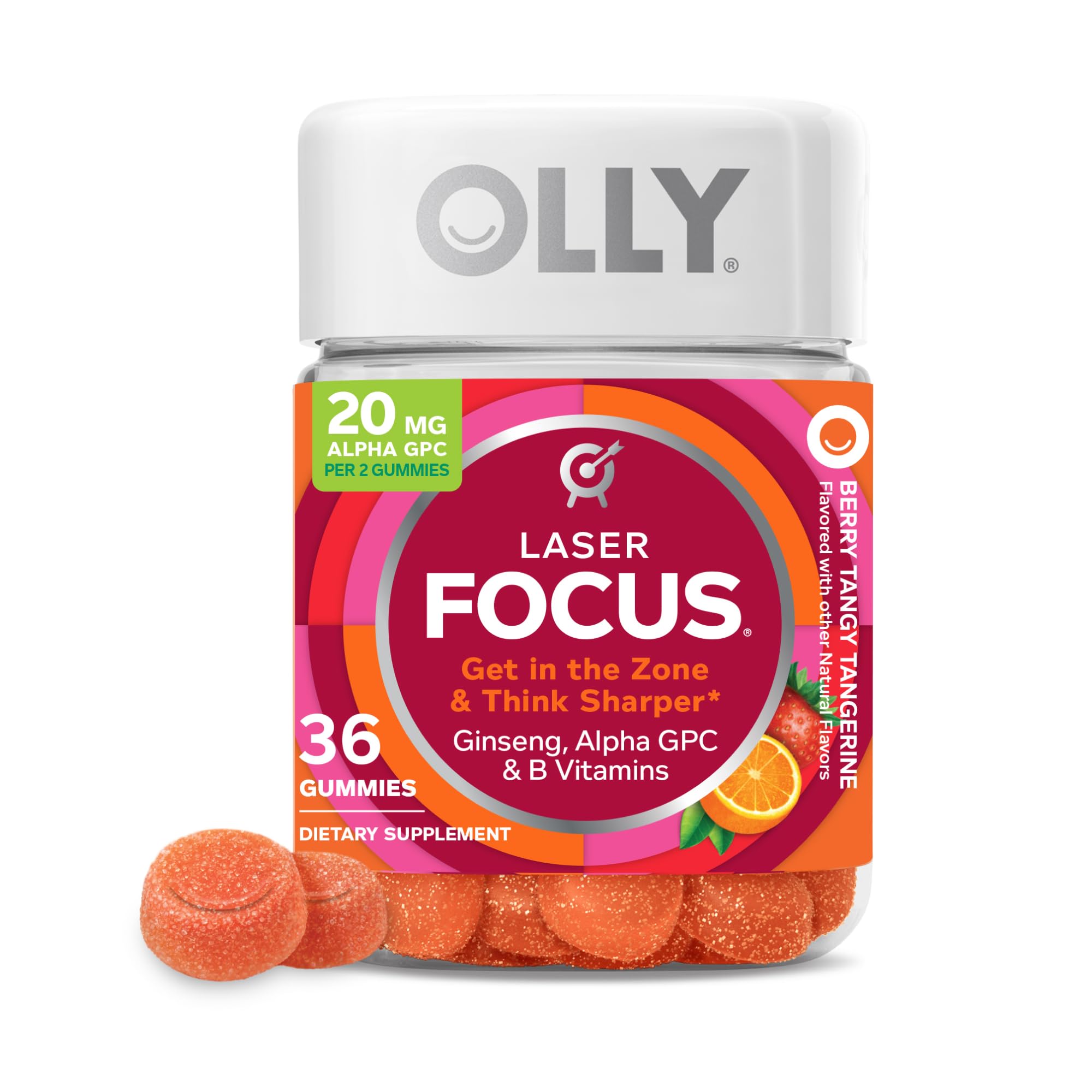 OLLY Laser Focus Gummy, Ginseng, Alpha GPC, B Vitamins, Berry Tangerine Flavor - 36 Count OLLY uk supplements