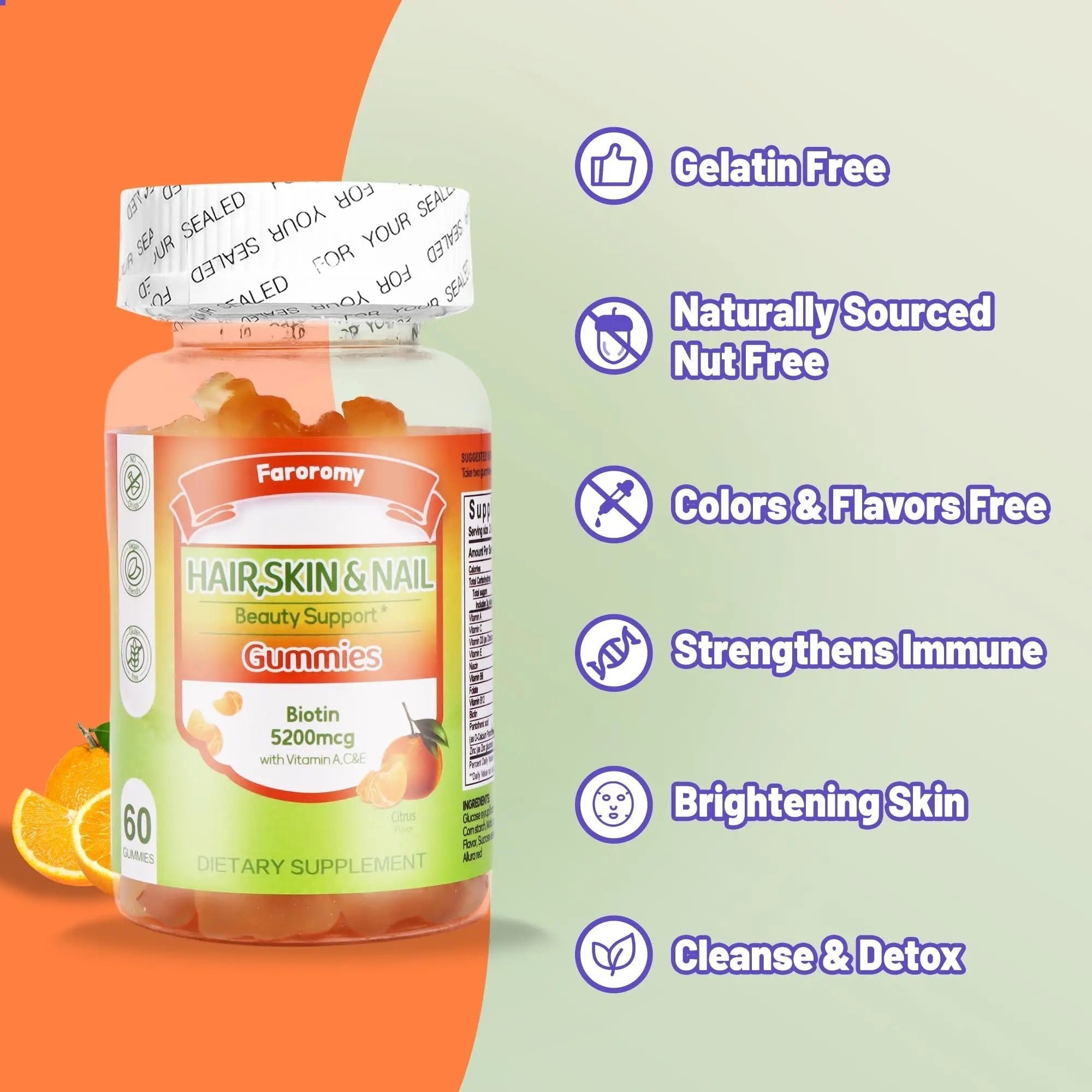 Faroromy Multivitamin Gummies for Adult 5200mcg Biotin, Citrus Flavored Daily Multivitamins with Vitamins A, C, D3, E, B6 and B12 Faroromy uk supplements
