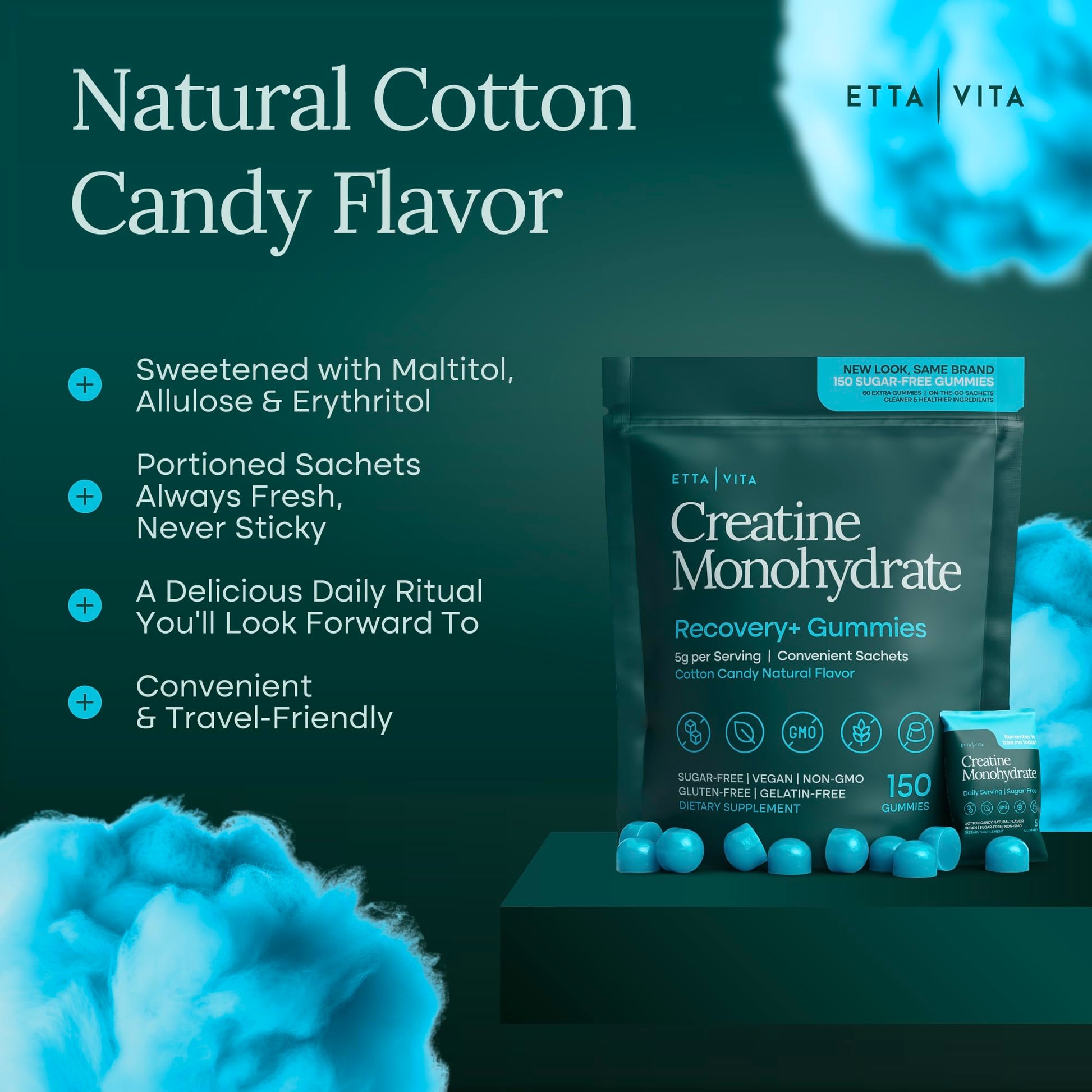 Sugar-Free Creatine Monohydrate Gummies (5g Per Packet) - Potent Creatine Gummies for Men & Women, Supplement for Muscle Support, Cognitive Function - Non-GMO, Gluten-Free, Mucuna Pruriens Etta Vita uk supplements