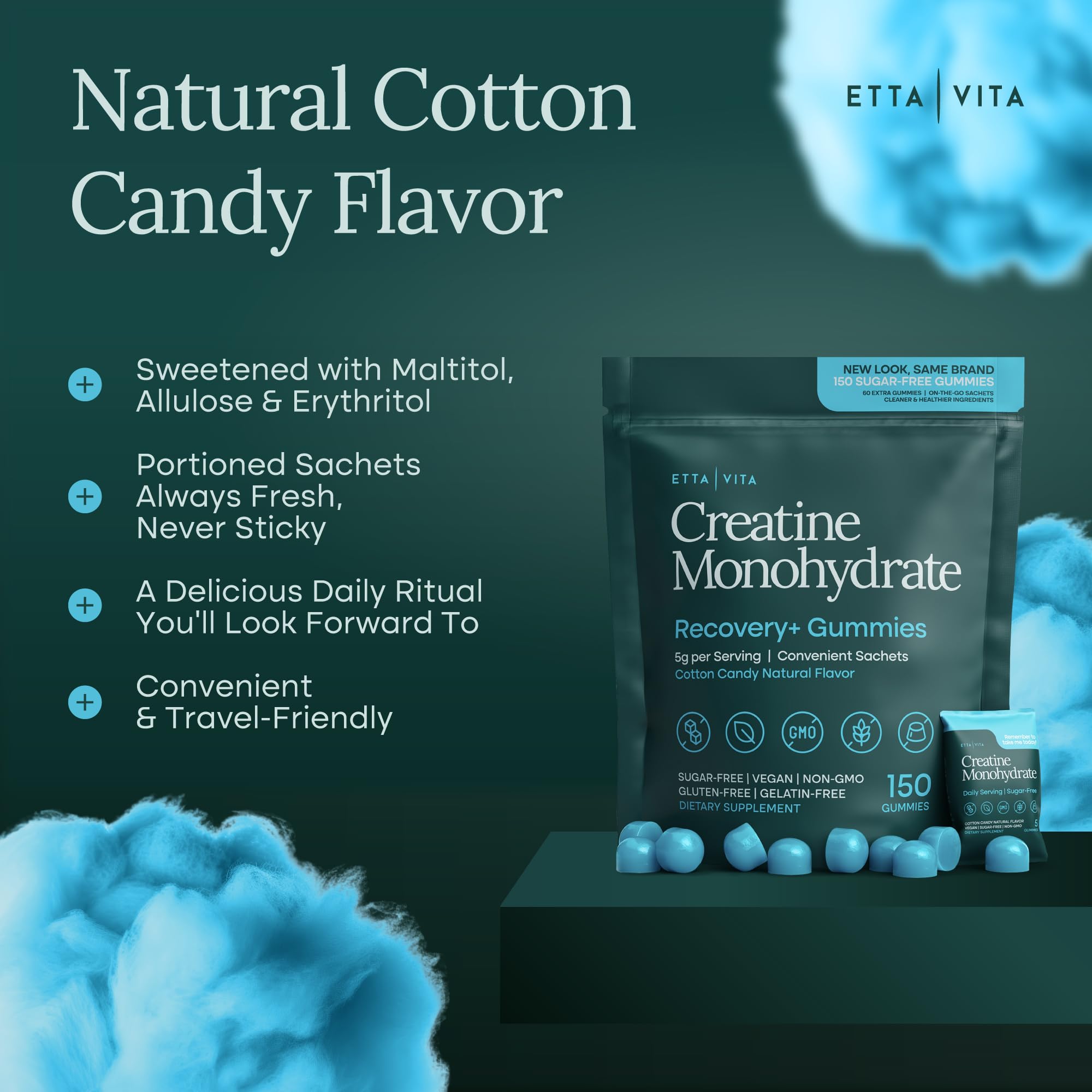 Sugar-Free Creatine Monohydrate Gummies (5g Per Packet) - Potent Creatine Gummies for Men & Women, Supplement for Muscle Support, Cognitive Function - Non-GMO, Gluten-Free, Mucuna Pruriens Etta Vita uk supplements
