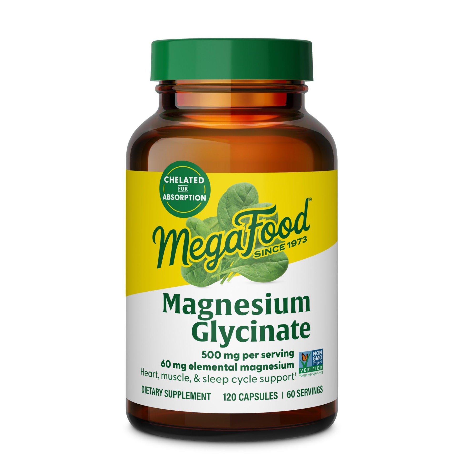 MegaFood Magnesium Glycinate 500mg - Chelated Magnesium Supplement - 60mg Elemental Magnesium - Gentle on the Stomach - Supports Normal Sleep Cycle & Healthy Stress Response - 120 Capsules 60 Servings MegaFood uk supplements
