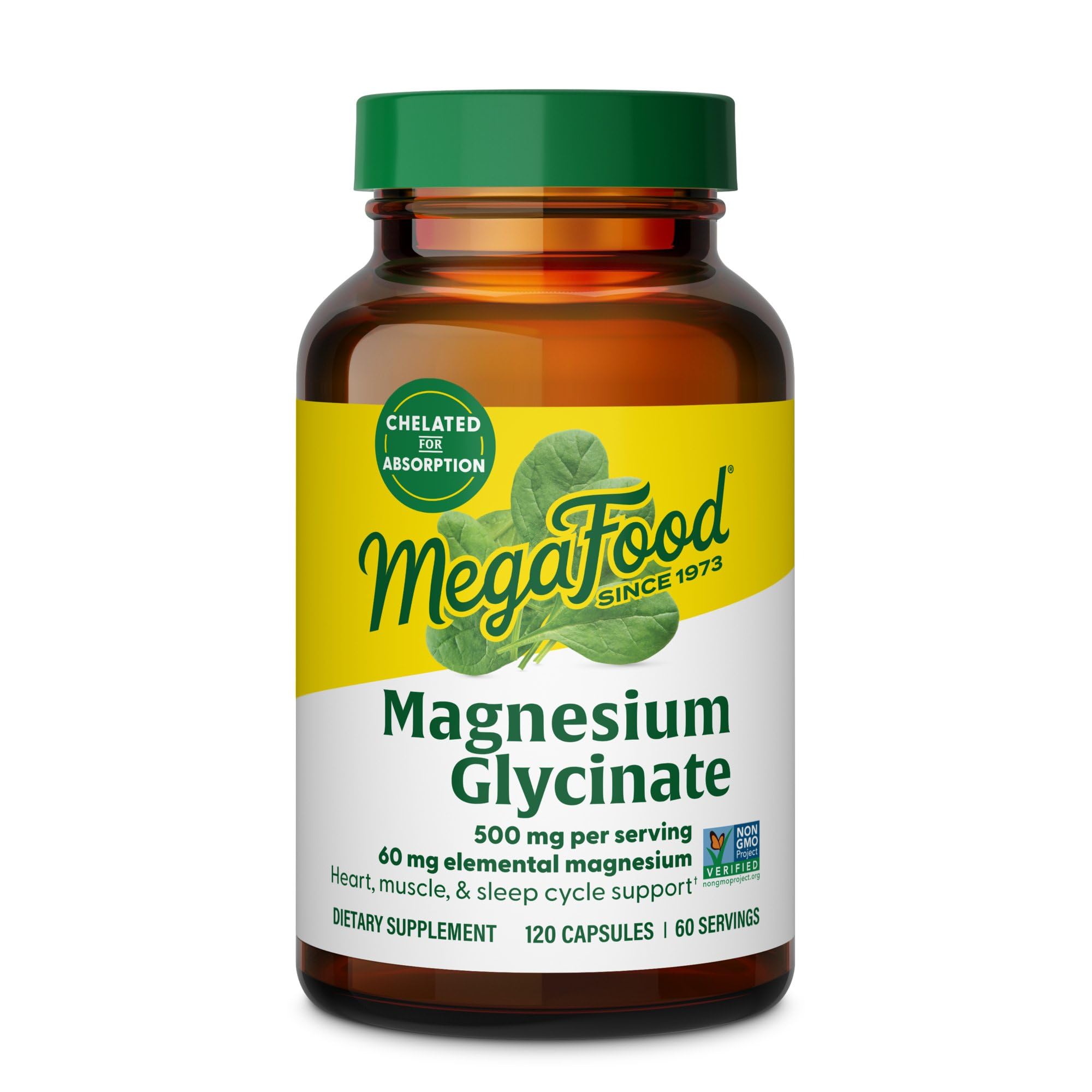 MegaFood Magnesium Glycinate 500mg - Chelated Magnesium Supplement - 60mg Elemental Magnesium - Gentle on the Stomach - Supports Normal Sleep Cycle & Healthy Stress Response - 120 Capsules 60 Servings MegaFood uk supplements