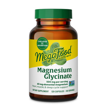 MegaFood Magnesium Glycinate 500mg - Chelated Magnesium Supplement - 60mg Elemental Magnesium - Gentle on the Stomach - Supports Normal Sleep Cycle & Healthy Stress Response - 120 Capsules 60 Servings MegaFood uk supplements