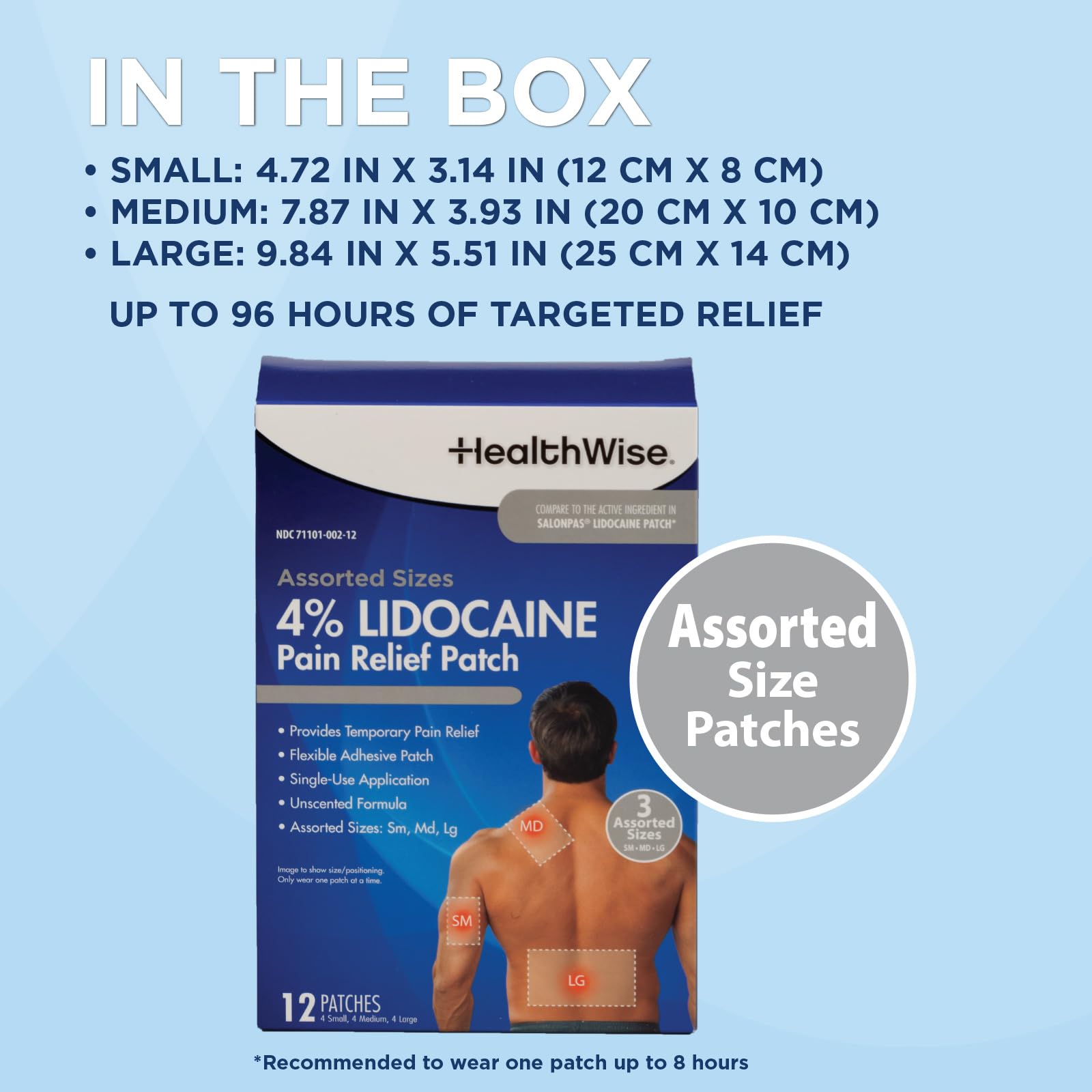 HealthWise Lidocaine Pain Patch | 4% OTC Lidocaine | 12-Count Assorted Sizes | Paraben-Free Formula | Temporarily Soothes Minor Aches and Pains | Unscented | Flexible Application HealthWise uk supplements