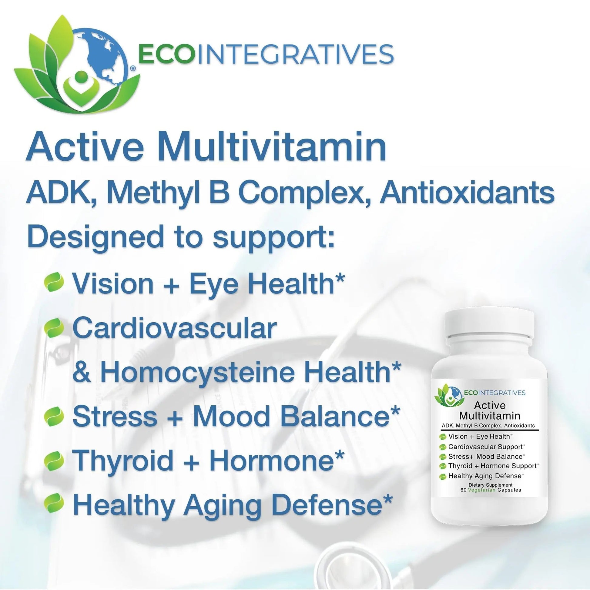 EcoIntegratives Active Multivitamin | ADK, Methyl B Complex, Antioxidants | Quatrefolic Folate, Methyl B12, P5P, Vitamin D3, K1/K2 | EcoIntegratives uk supplements