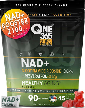 ONE 365 NAD+ Supplement Gummies Nicotinamide Riboside Resveratrol Cellular Energy Healthy Aging Support Antioxidant NAD Plus Booster for Women and Men Vegan Non GMO 1500mg Gummy Vitamins ONE 365 uk supplements