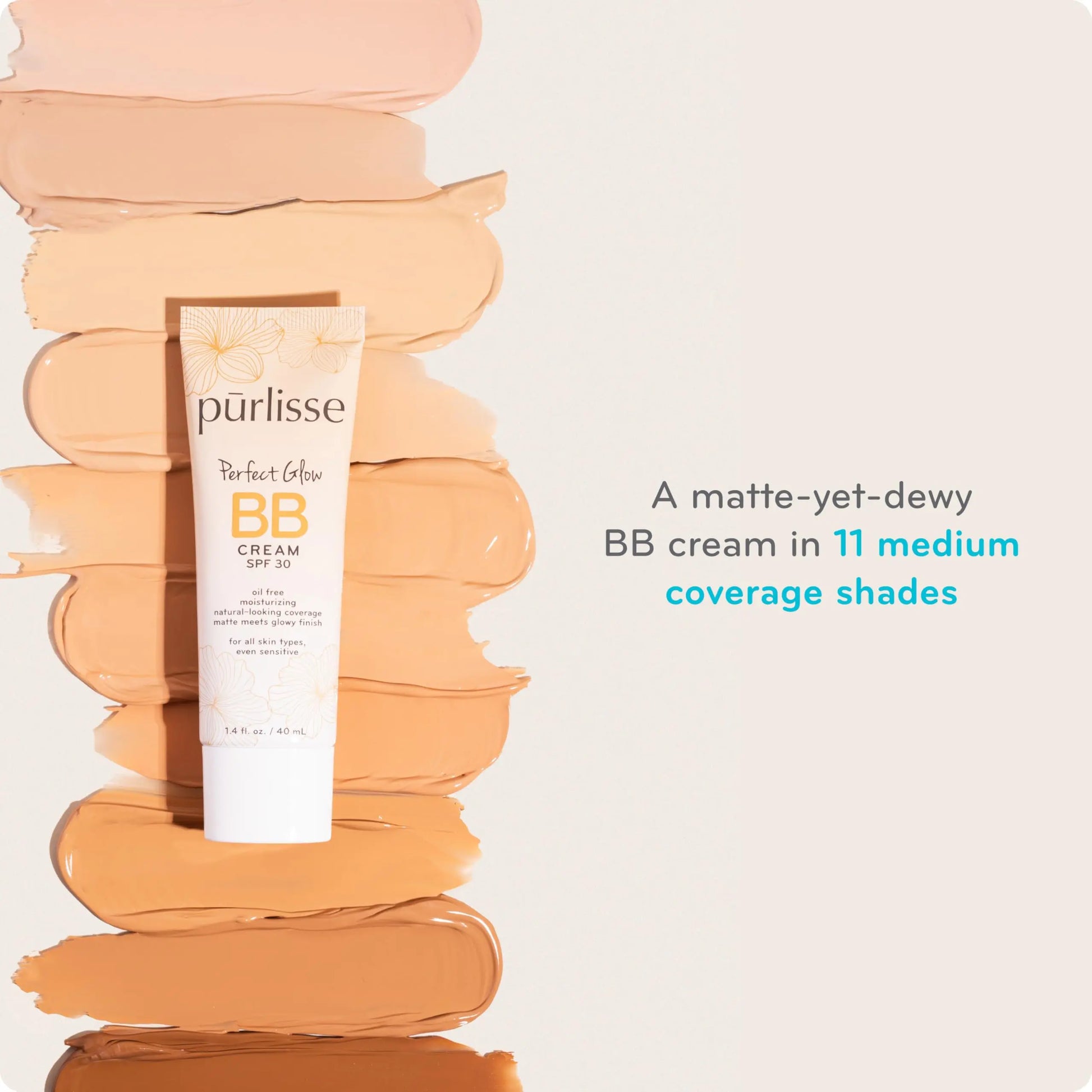 pūrlisse Perfect Glow BB Cream with SPF 30 - Matte Meets Dewy Finish - Enriched with Goji & Hawthorn Berry to Help Improve Skin Texture & Radiance - Medium Golden (1.4 oz) pūrlisse uk supplements