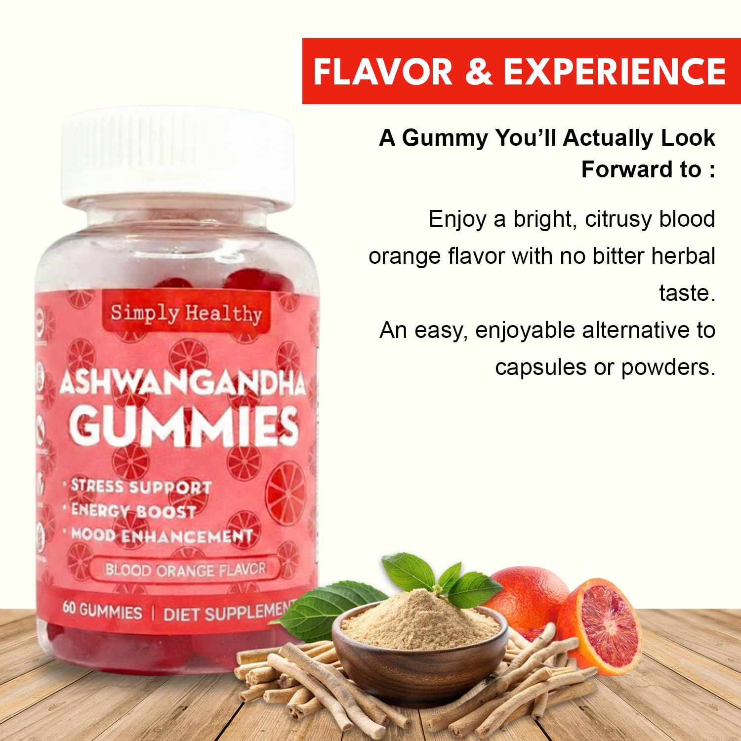 Simply Healthy Premium Ashwagandha Gummies, Stress Support with Blood Orange Flavor, Vegan, Easy to Chew, Daily Aid, Energy Booster, Mood Enhancer, for Both Men and Women, 60 Gummies Simply Healthy uk supplements