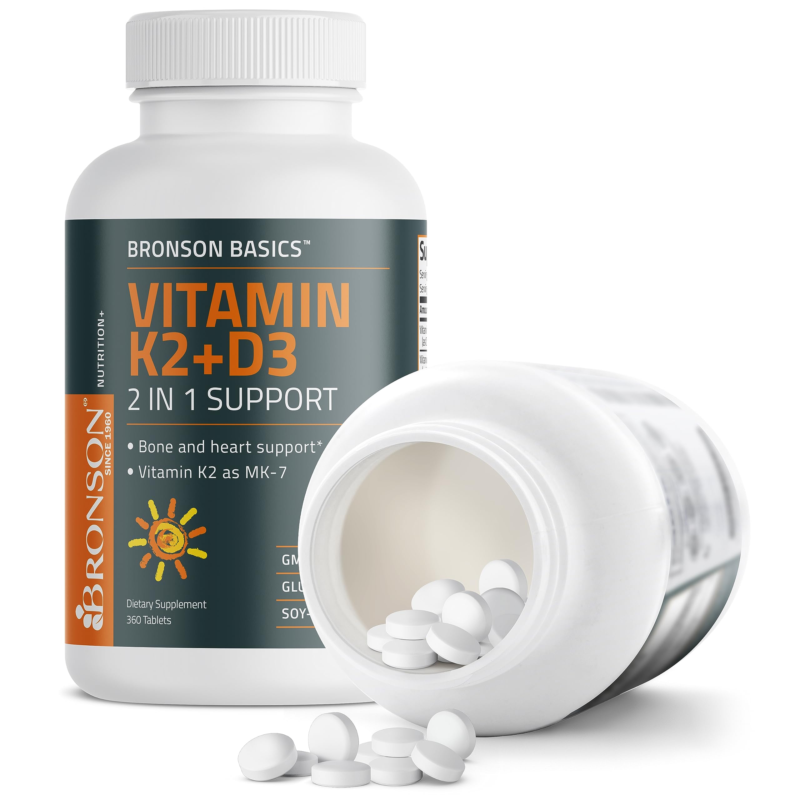 Bronson Basics Vitamin K2 D3 (MK7) Supplement Non-GMO Formula 5000IU (125 mcg) Bronson uk supplements