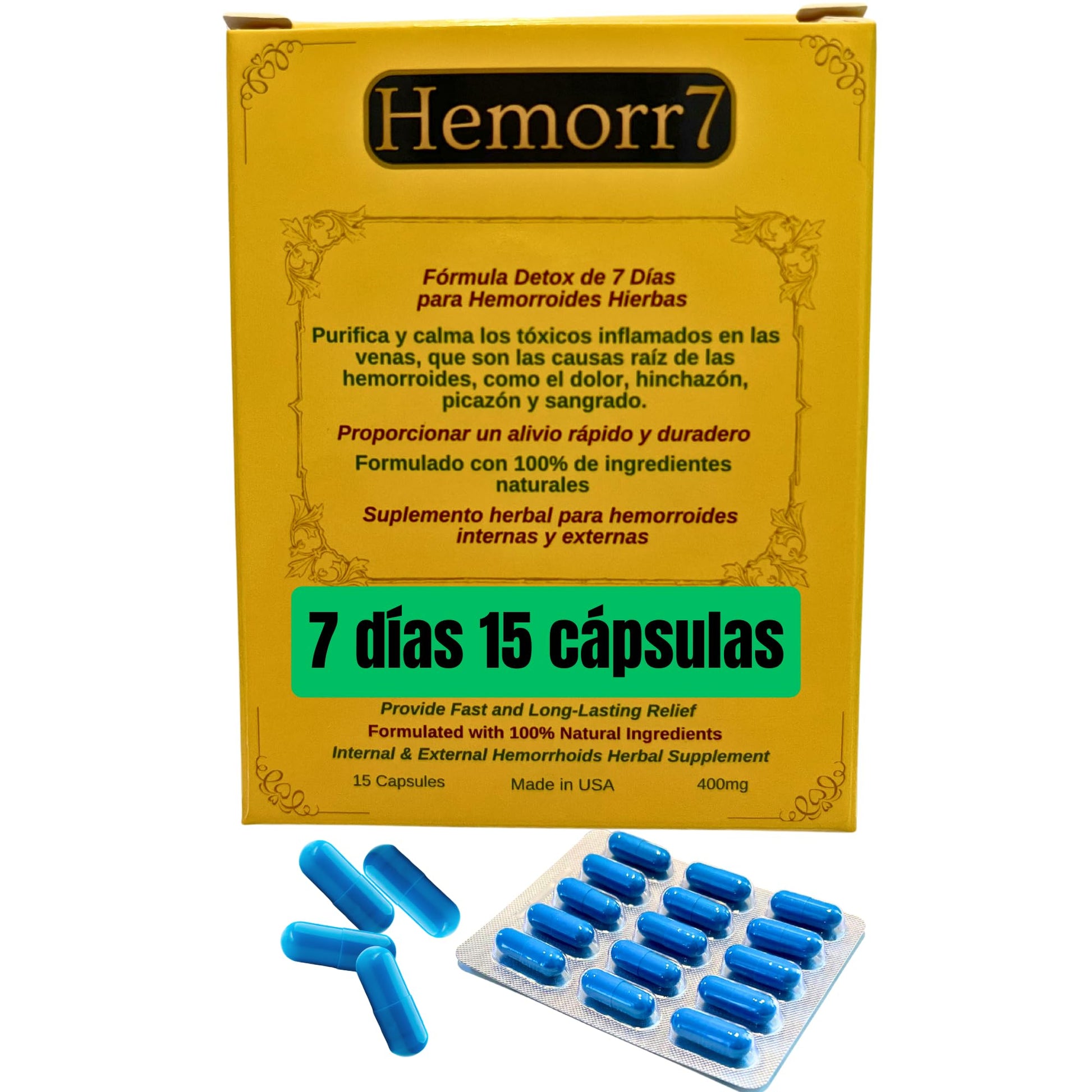 Hemorr7: 7Days 15 Capsules Herbal Hemorrhoid Detox Formula,Fórmula Herbal para desintoxicar las hemorroides Durante 7 días Generic uk supplements