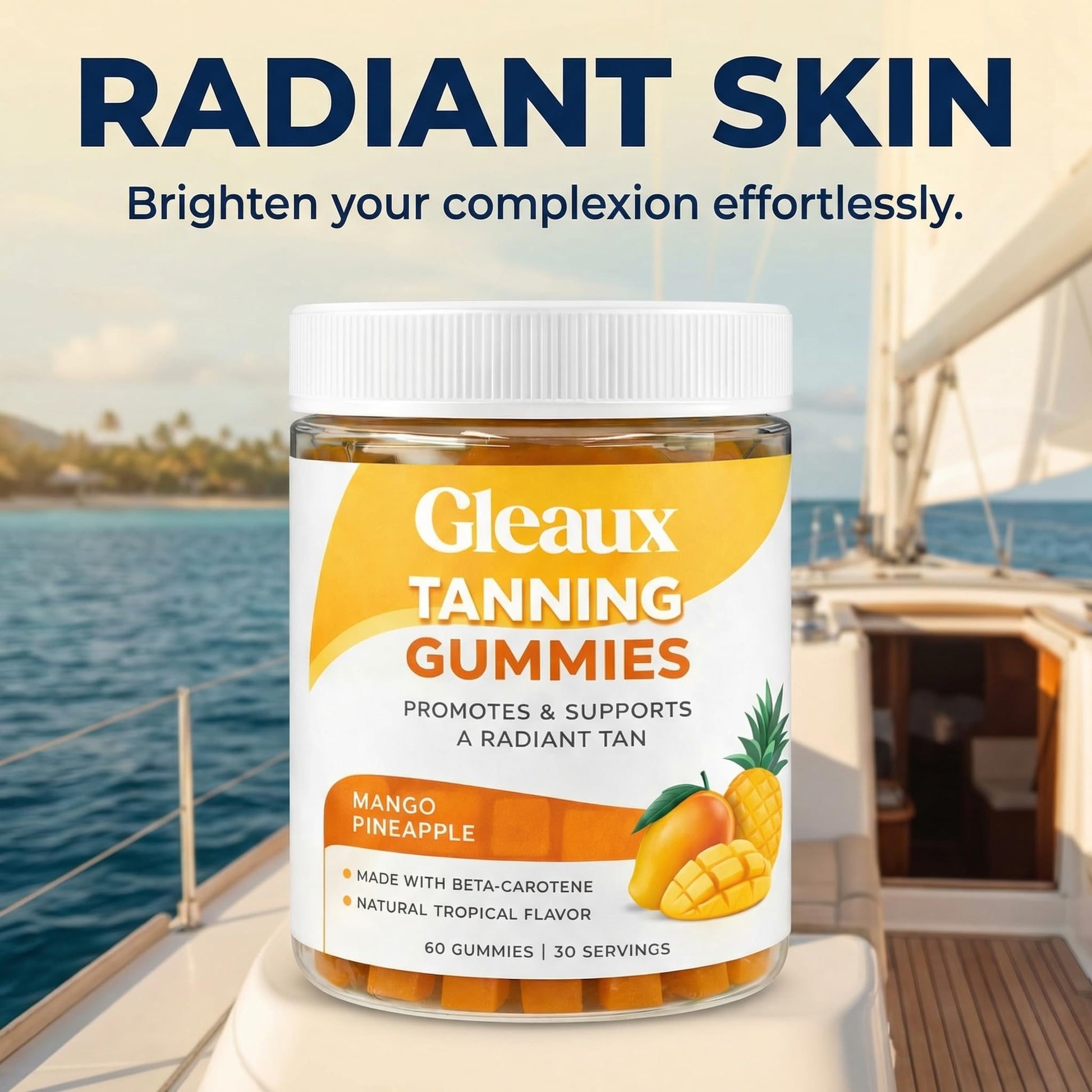 DXWXH Gleaux Tanning Gummies, Tanning Gummies for Women, Sunless Radiance Support with Beta Carotene, Astaxanthin & Lycopene, for Skin Health & Complexion Support, Mango Pineapple Flavor, 60 Gummies DXWXH uk supplements