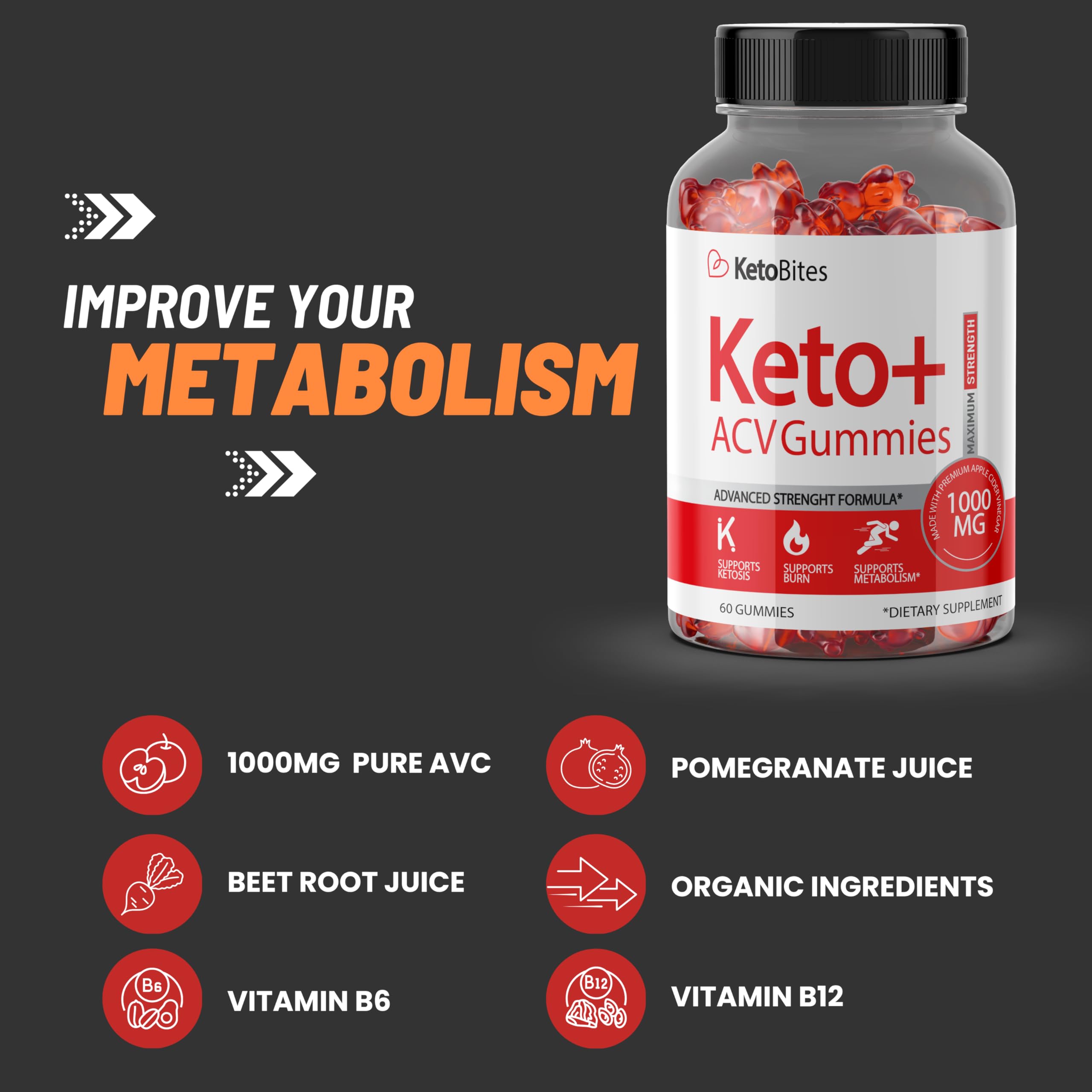 Sunrise Life Keto Bites ACV Gummies | 1000mg | Apple Cider Vinegar Gummies Sunrise Life uk supplements