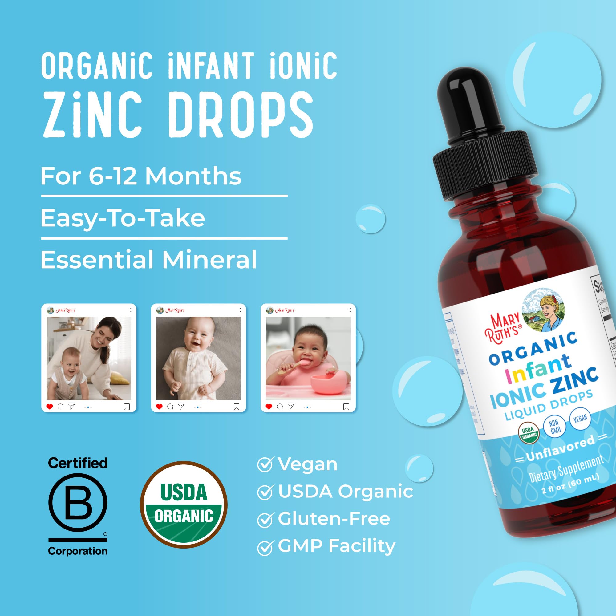 MaryRuth Organics Organic Infant Ionic Zinc Liquid Drops | Zinc Sulfate for Immune Support | Organic Glycerin | Antioxidant | Vegan | Formulated for Babies Ages 6-12 Months | 1 Month Supply | 2 Fl Oz MARYRUTH'S uk supplements