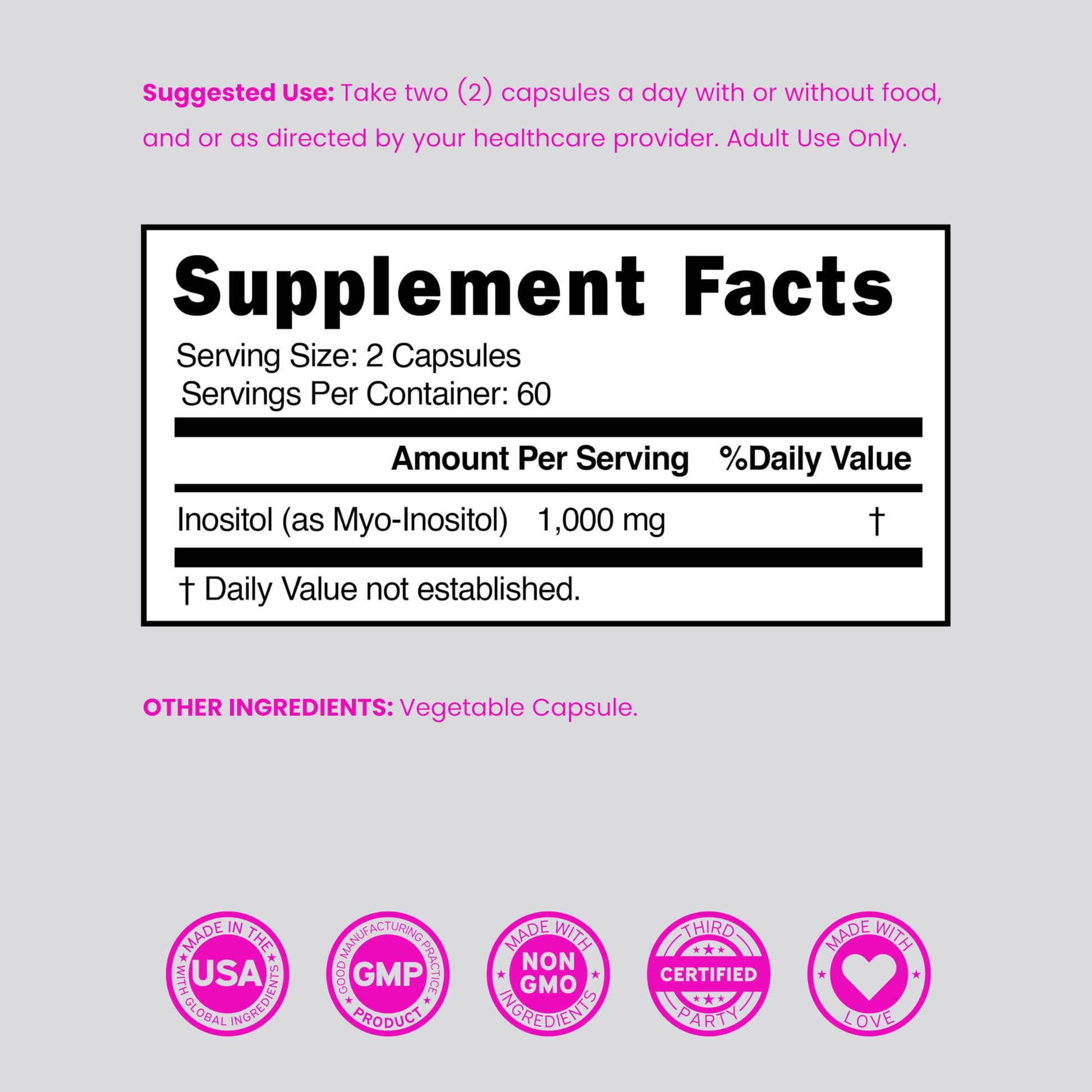 Inositol Capsules (Myo Inositol) (1000mg Per Serving 120 Capsules) Myo Inositol Supplement for Women Hormone Balance Support - Vegan Safe - Third Party Tested - Gluten Free & Made in USA (120 Count) DORADO NUTRITION uk supplements