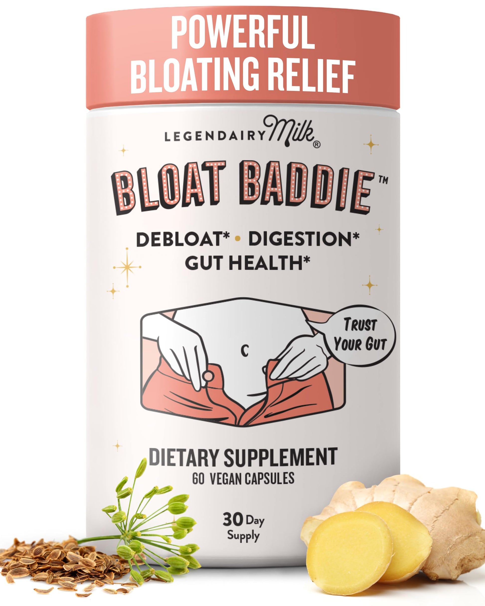 Legendairy Milk Digestive Enzymes for Women, Probiotics for Digestive Health, Gut Health Supplements, Bloating Relief for Women, Debloat Gas Relief w/Ginger & Fennel Bloat Baddie 60 Capsules Legendairy Milk uk supplements